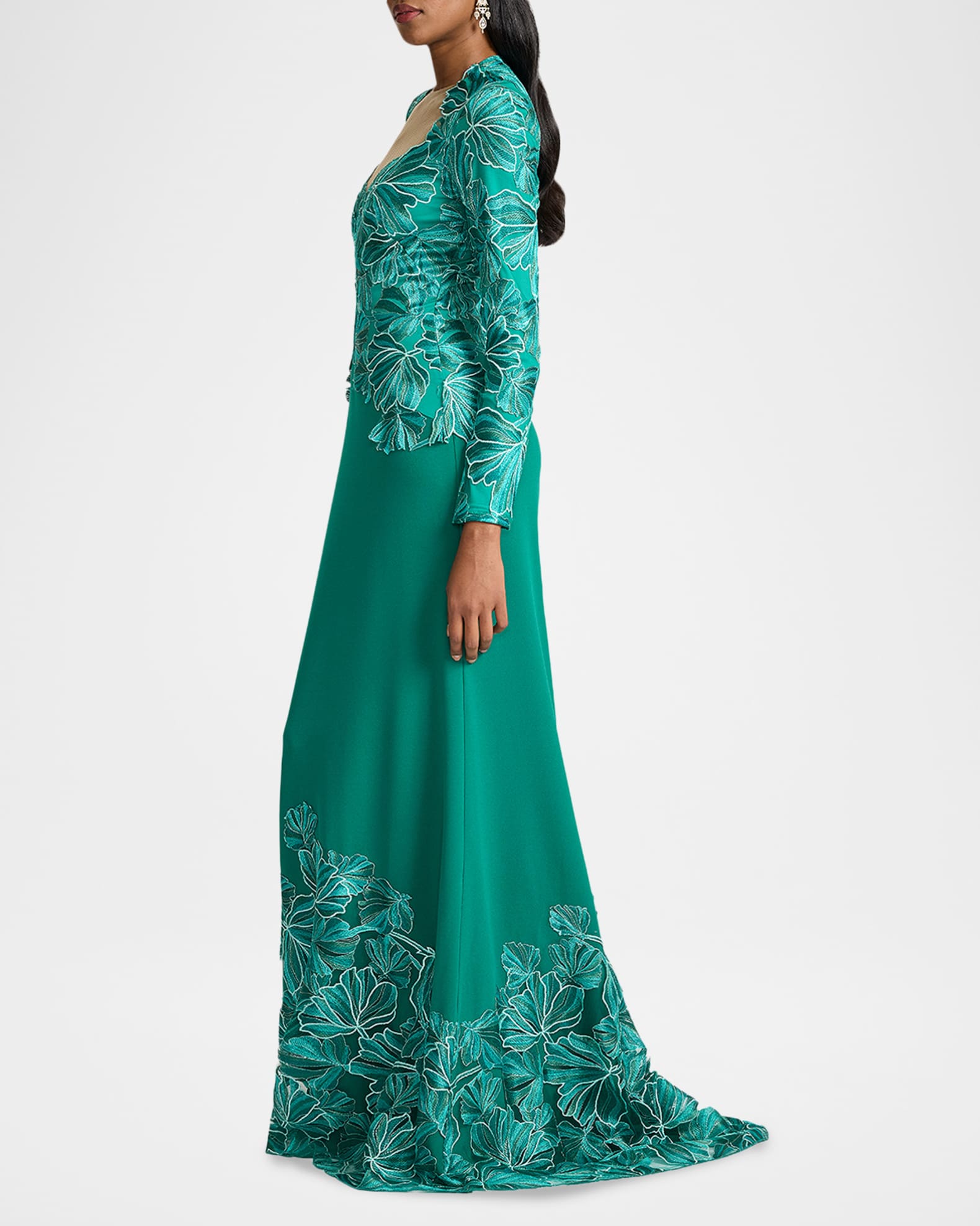 Tadashi Shoji Petal Applique Crepe Gown | Neiman Marcus