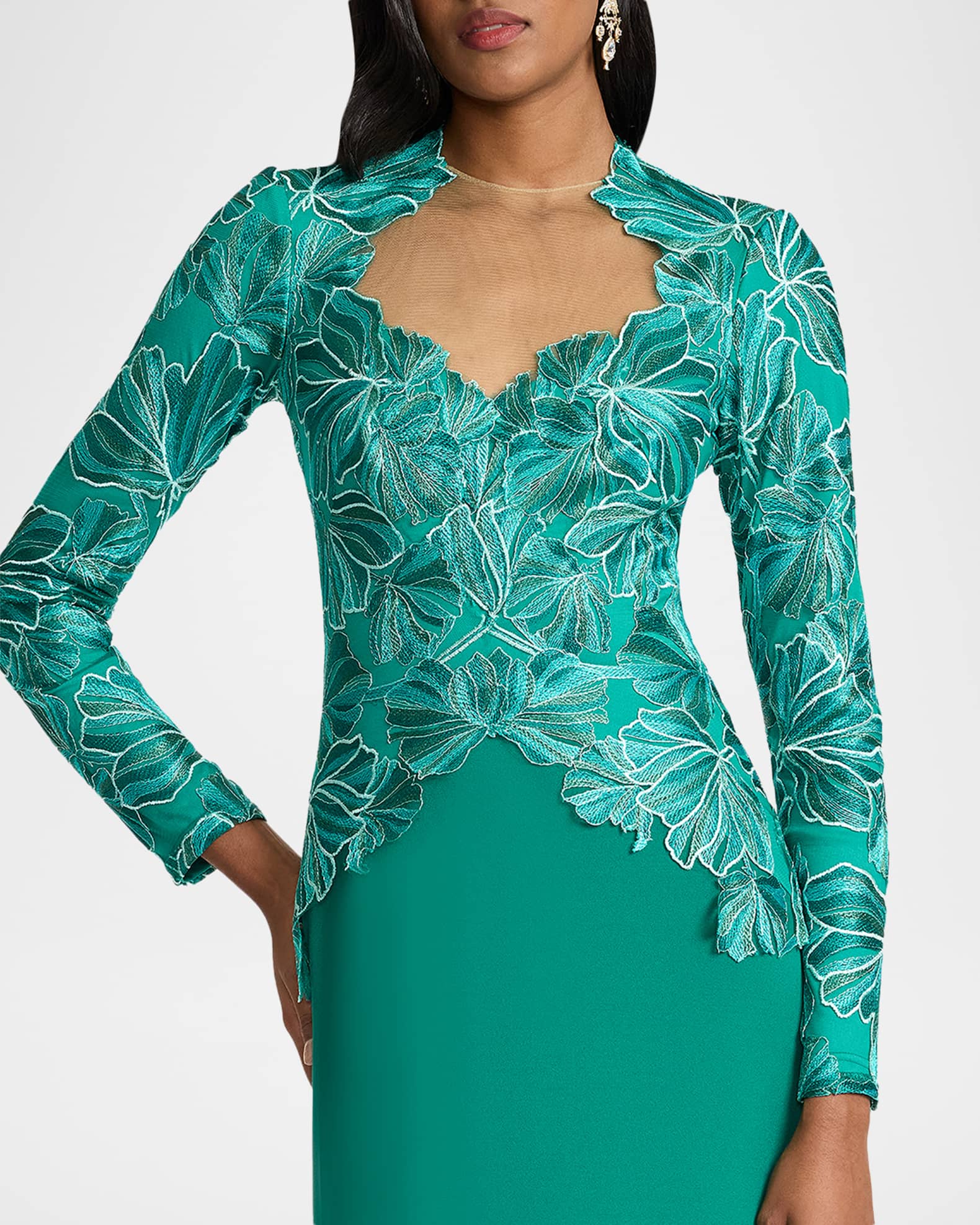 Tadashi Shoji Petal Applique Crepe Gown | Neiman Marcus