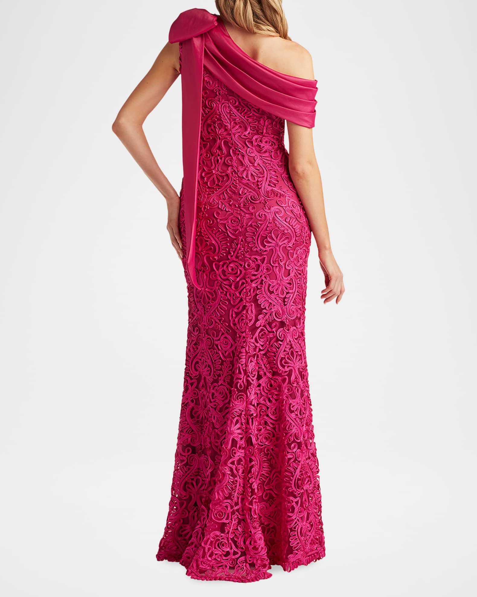 Tadashi Shoji Embroidered One-Shoulder Column Gown | Neiman Marcus