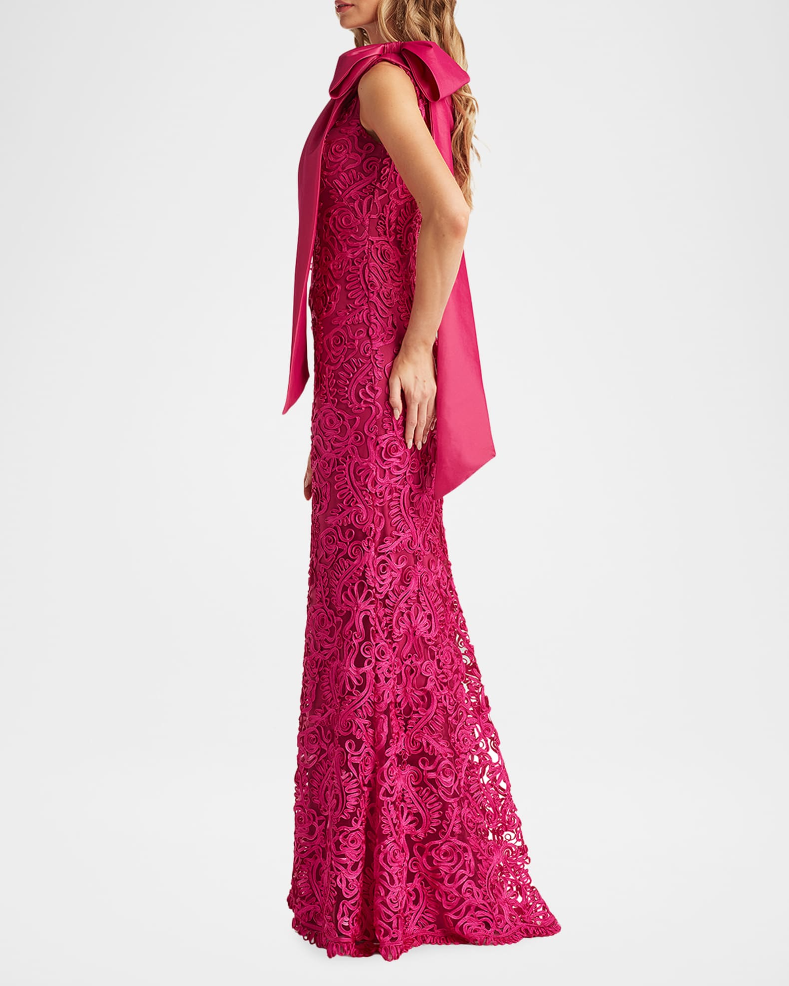 Tadashi Shoji Embroidered One-Shoulder Column Gown | Neiman Marcus