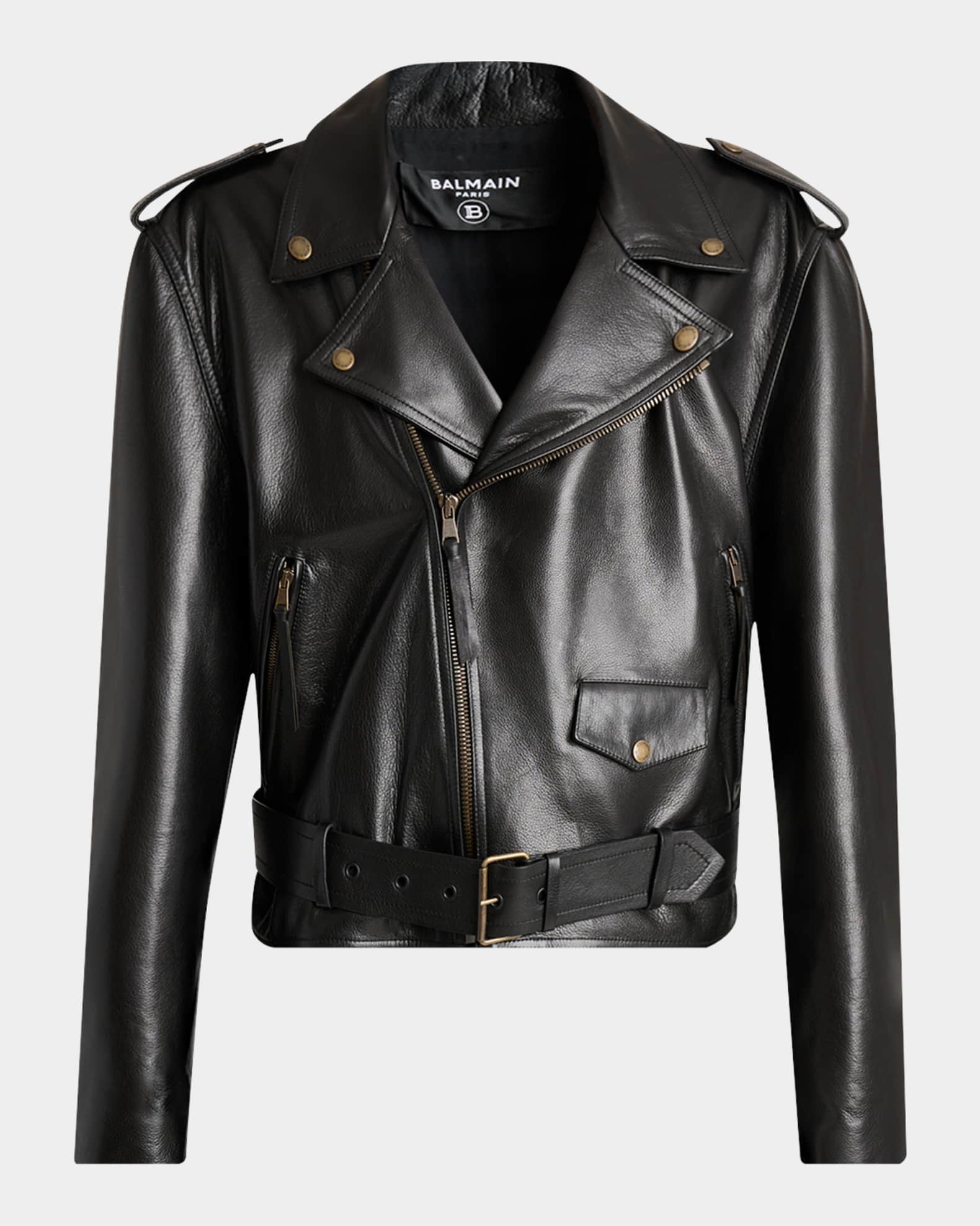 Balmain Men's Cowskin Belted Biker Jacket | Neiman Marcus