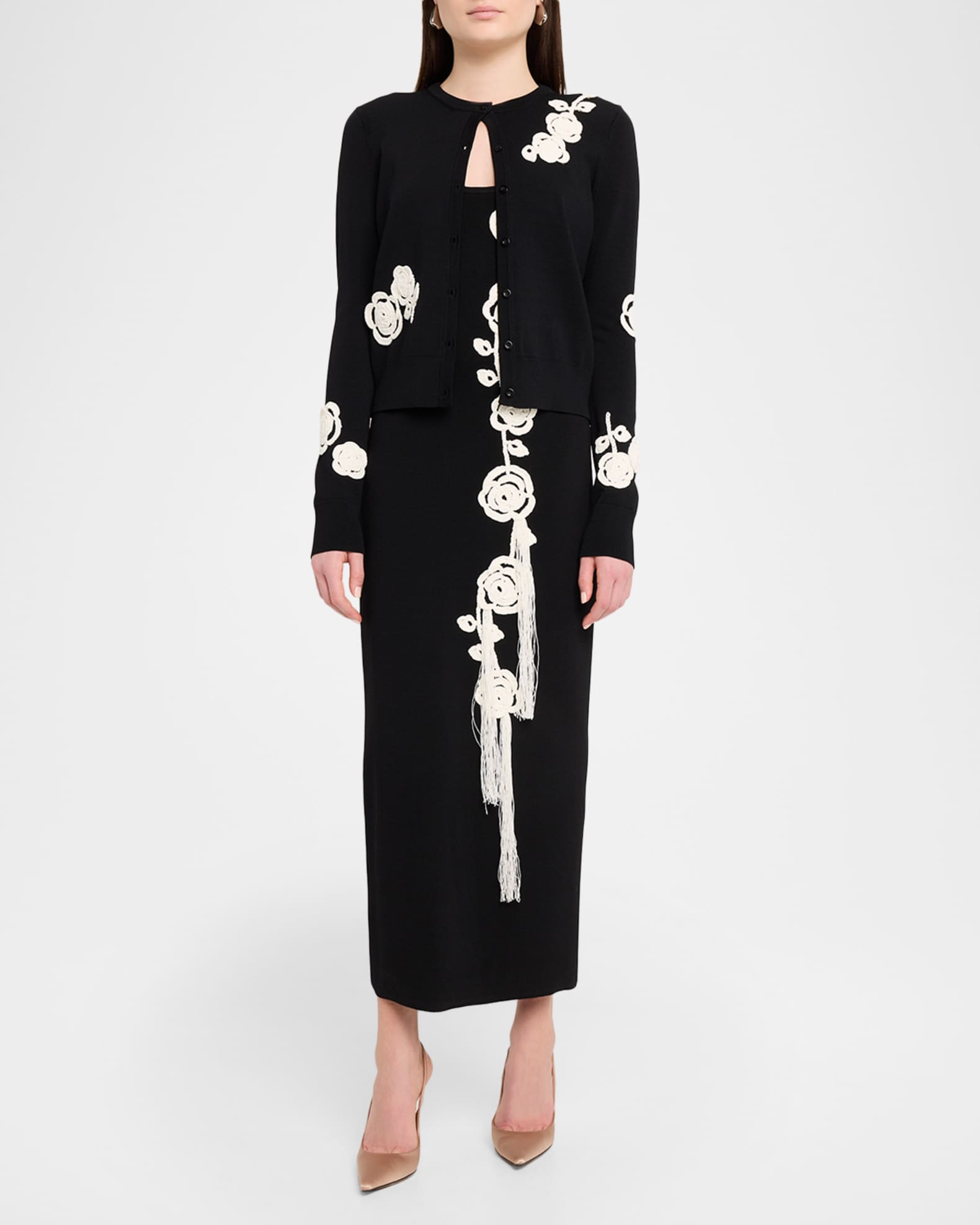 Lela Rose Crochet Applique Knit Dress | Neiman Marcus