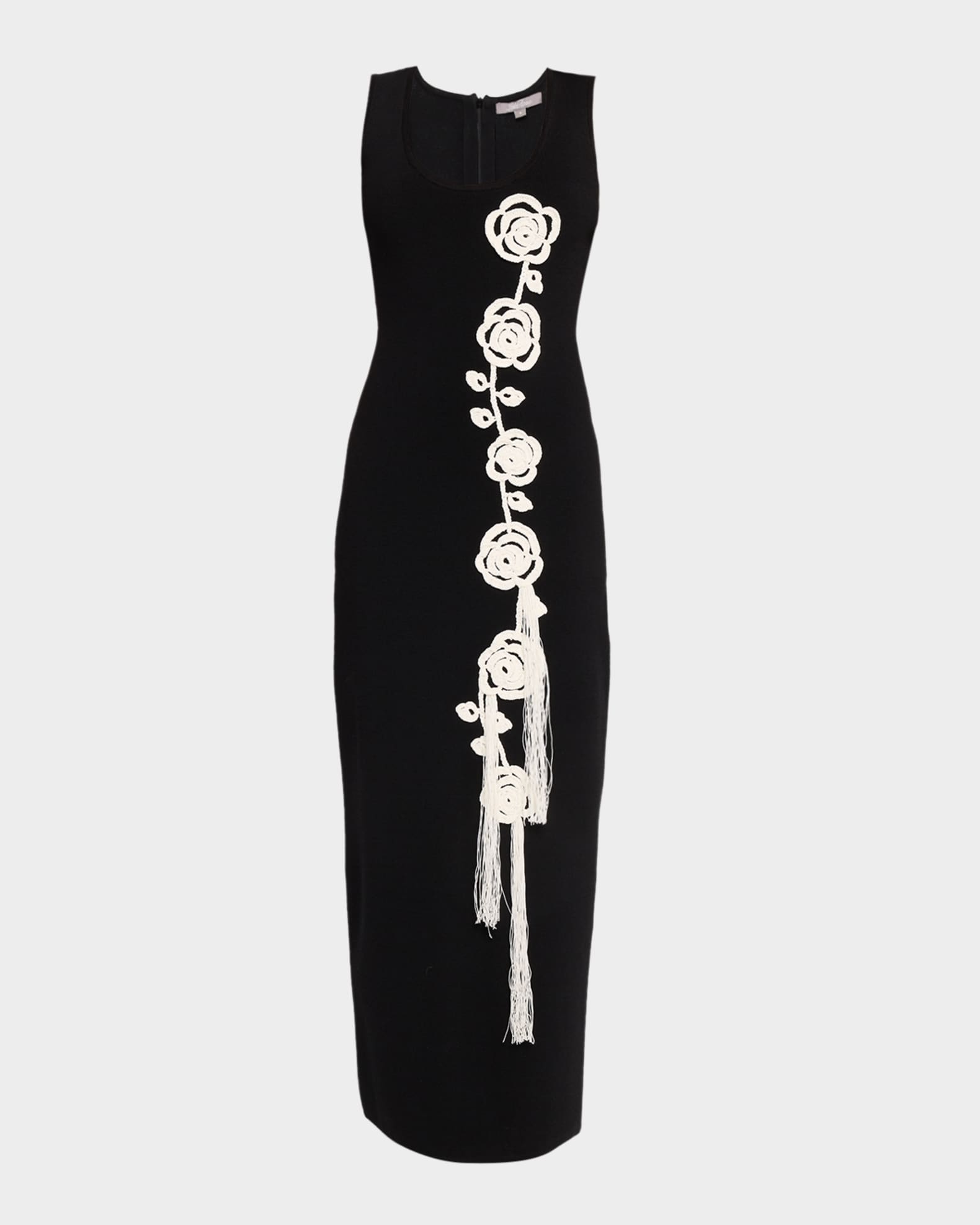 oscar de la renta rose-embroidered crochet-knit midi dress Oscar de la Renta Rose Crochet Knit Sleeveless Midi Dress
