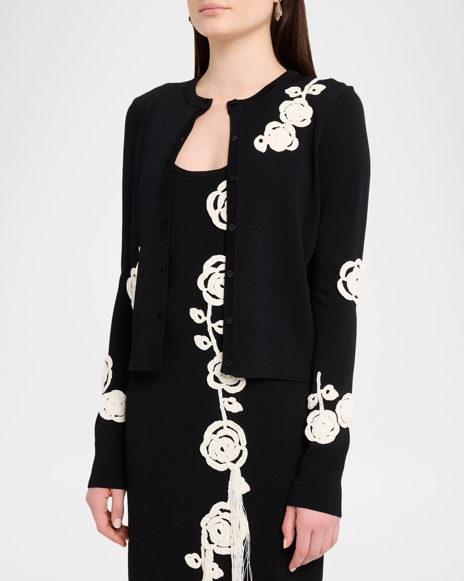 Lela Rose Crochet Applique Knit Cardigan | Neiman Marcus