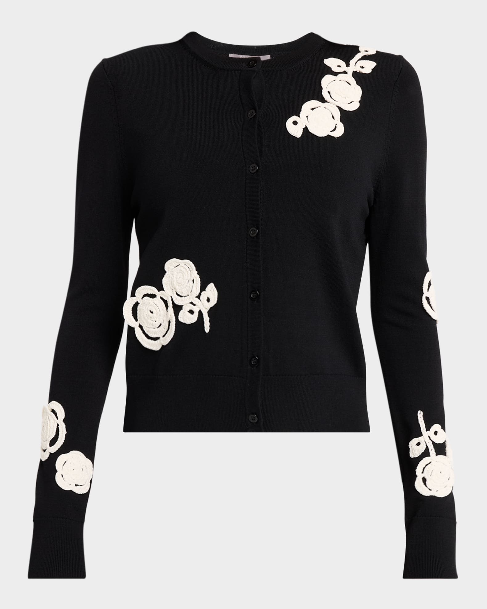 Lela Rose Crochet Applique Knit Cardigan | Neiman Marcus