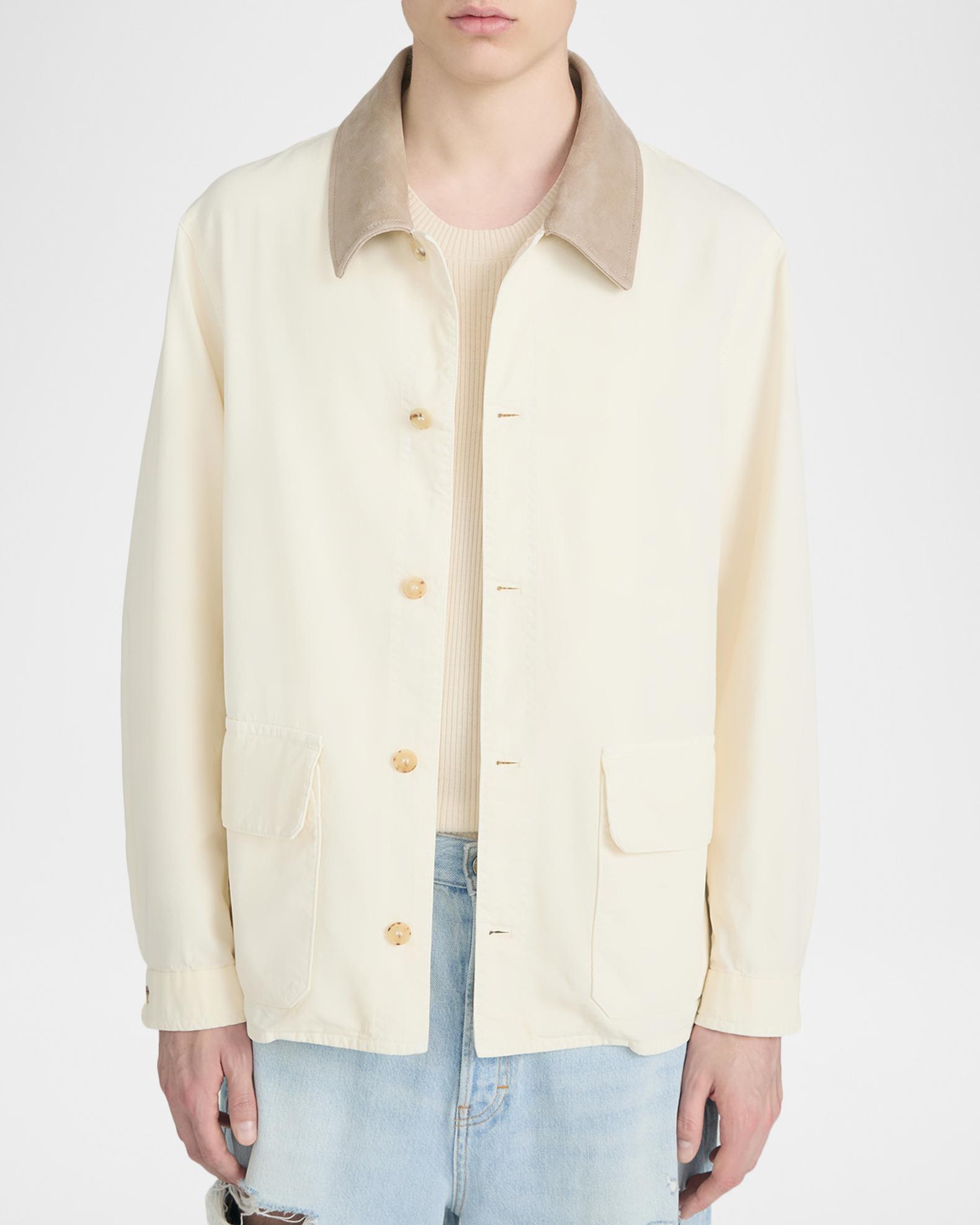 FRAME Men's Corduroy-Collar Canvas Shirt Jacket | Neiman Marcus