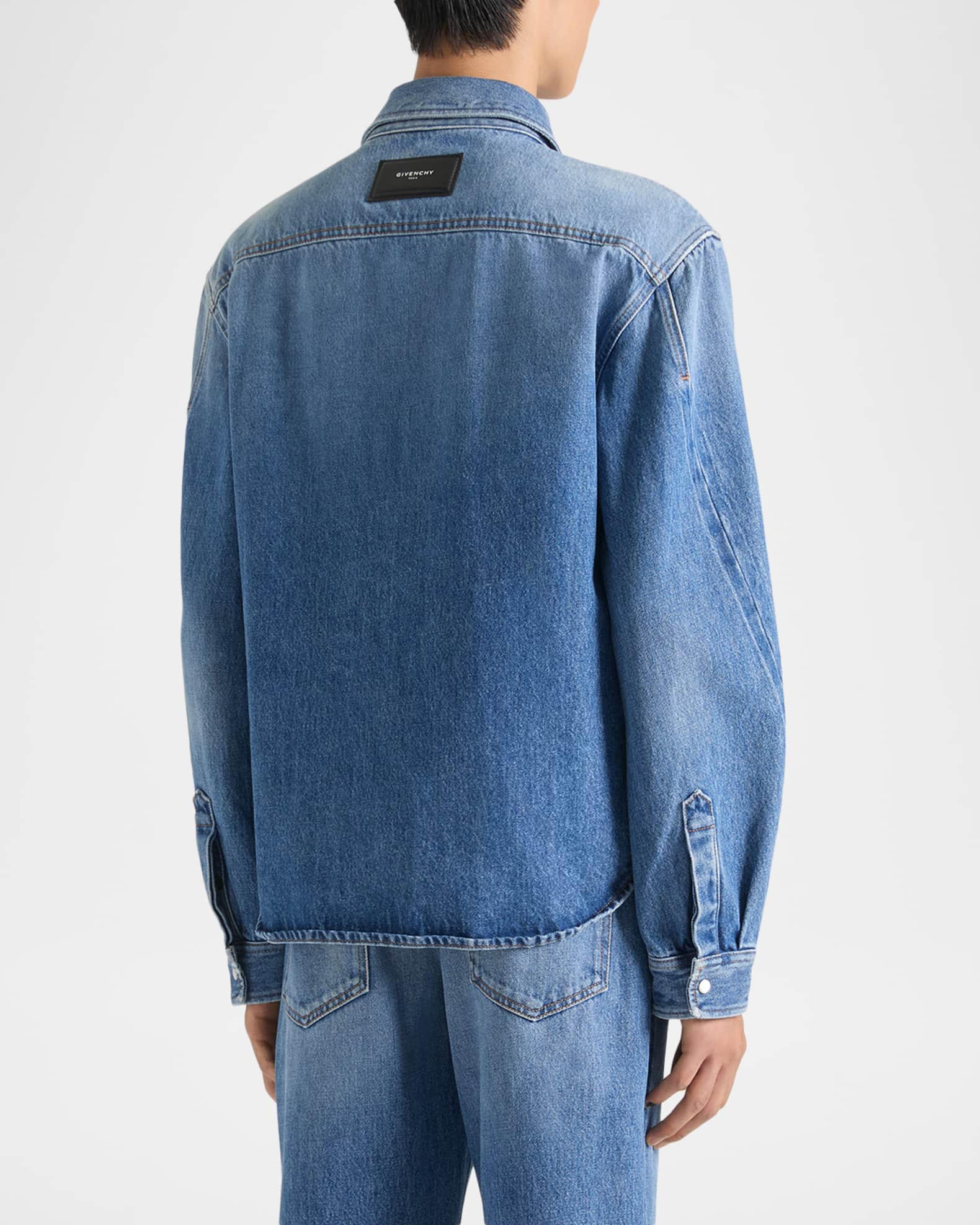 Givenchy Men's Couture Seam Denim Snap-Front Shirt | Neiman Marcus