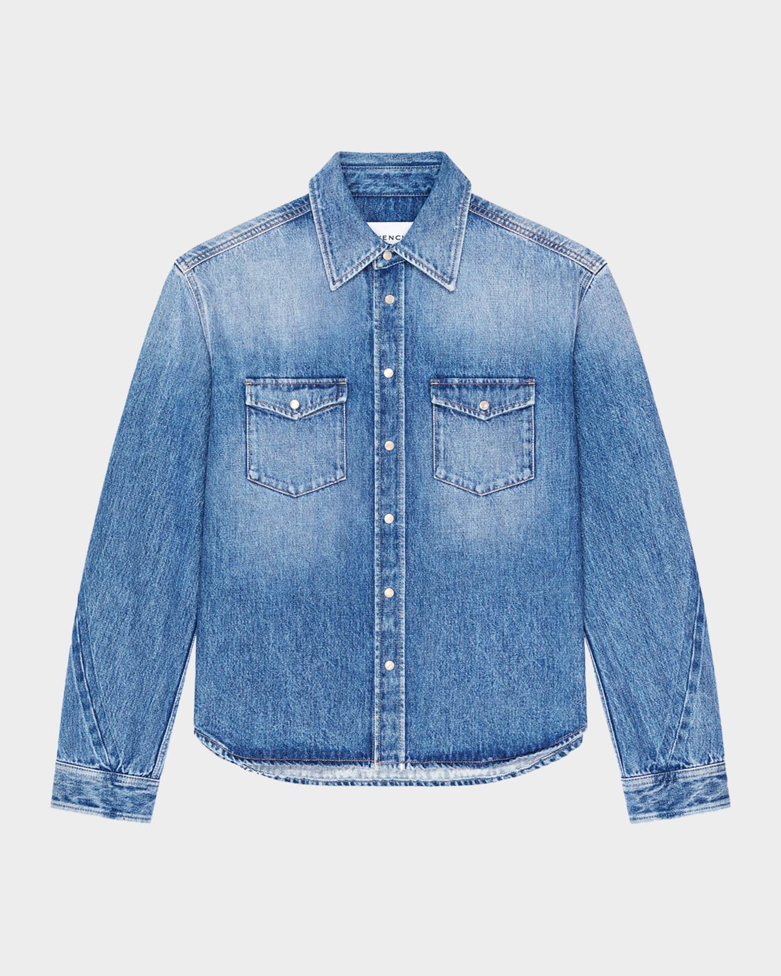 Givenchy Men's Couture Seam Denim Snap-Front Shirt | Neiman Marcus