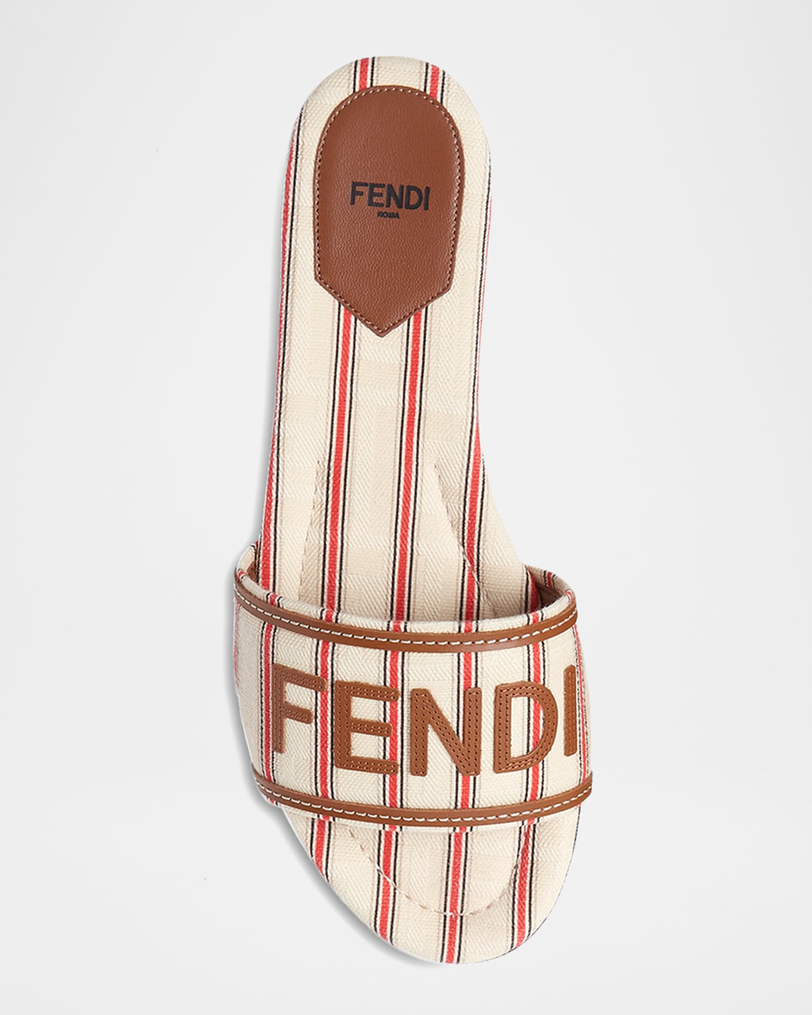 Fendi Logo Striped Canvas Slide Sandals | Neiman Marcus