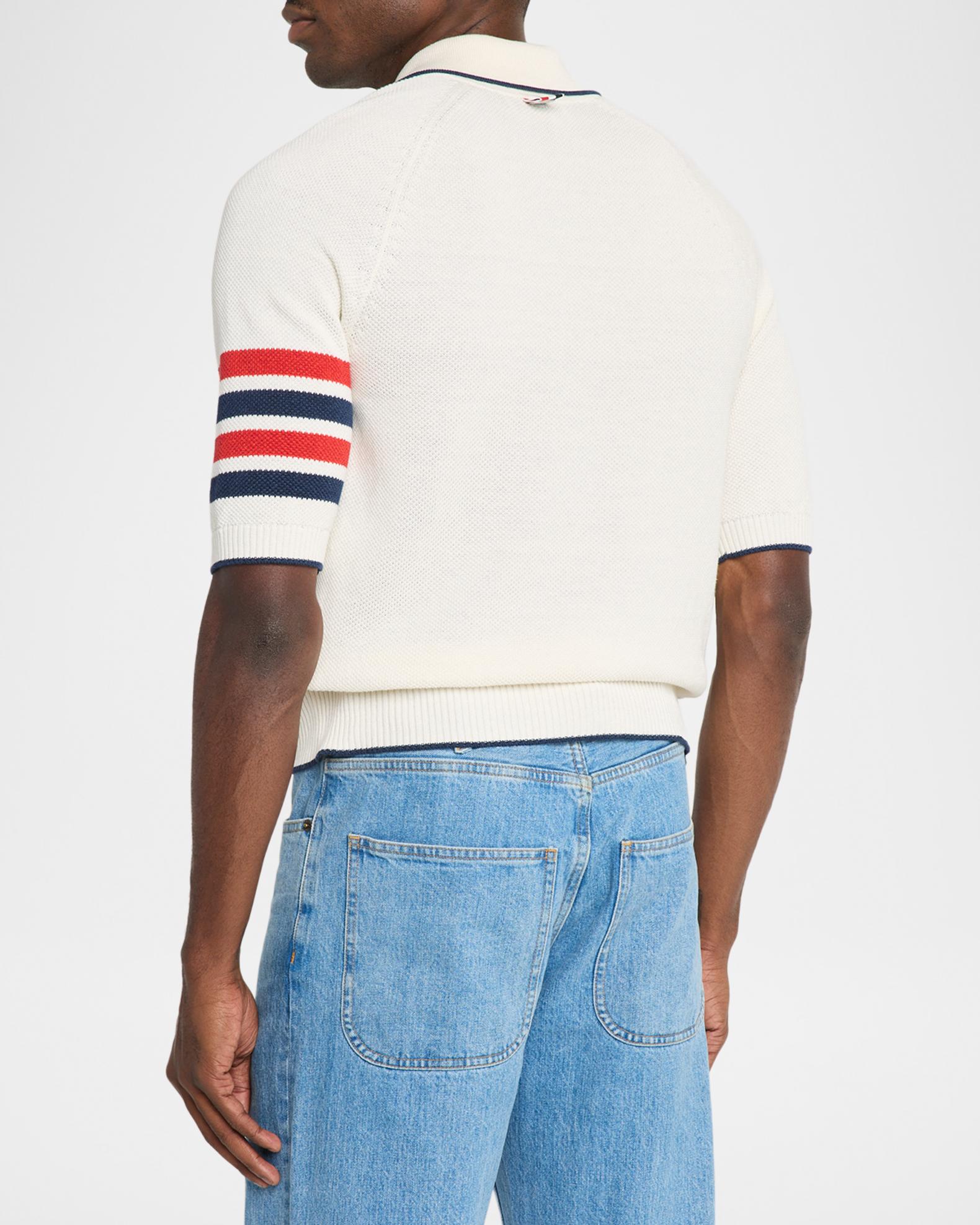 Thom Browne Men's Linen and Cotton Knit 4-Bar Sleeve Polo Shirt