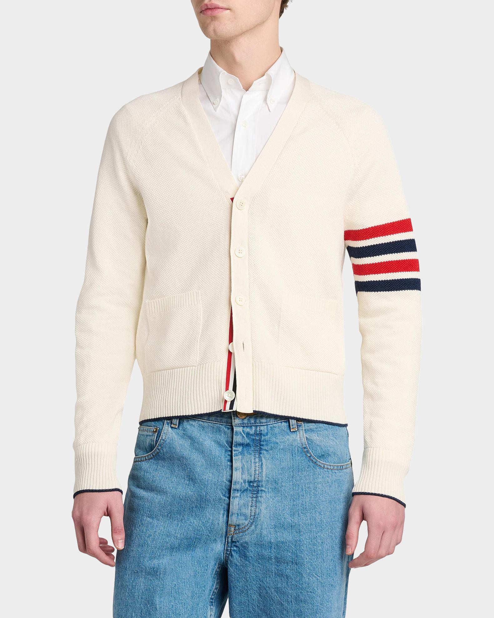 Thom Browne Men's Cotton and Linen 4-Bar Sleeve Cardigan | Neiman
