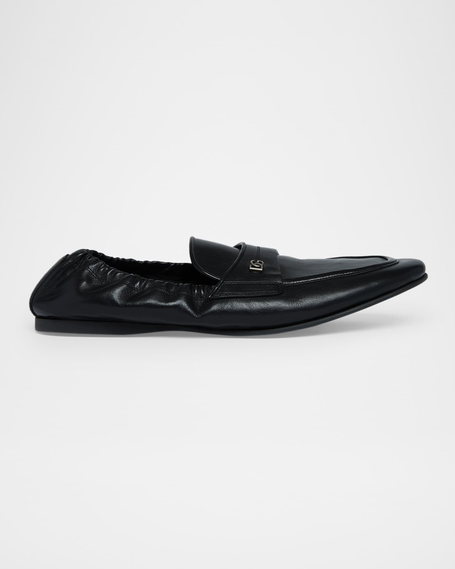 Dolce&Gabbana Men's Leather DG-Logo Elastic Penny Loafers | Neiman