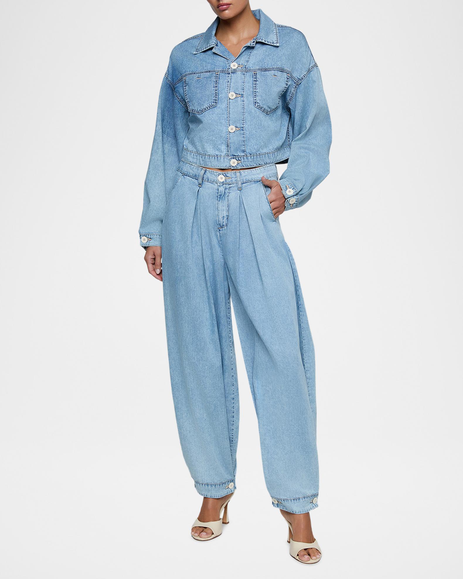 L'AGENCE Gaines Balloon-Sleeve Denim Jacket | Neiman Marcus
