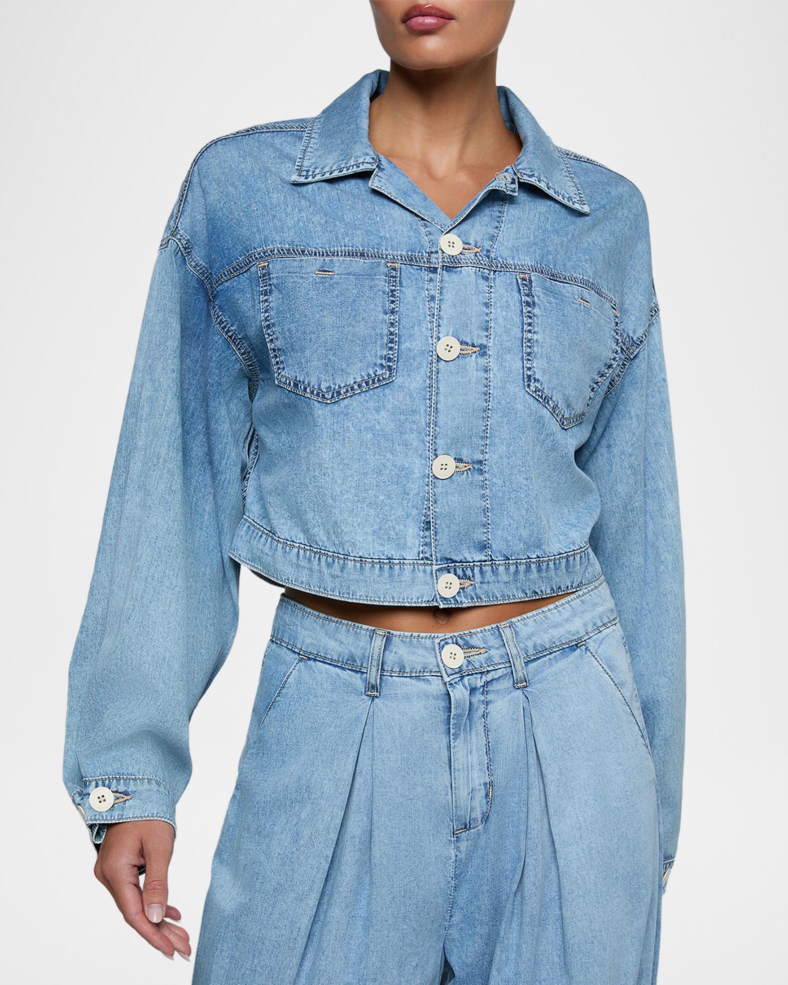 L'AGENCE Gaines Balloon-Sleeve Denim Jacket | Neiman Marcus