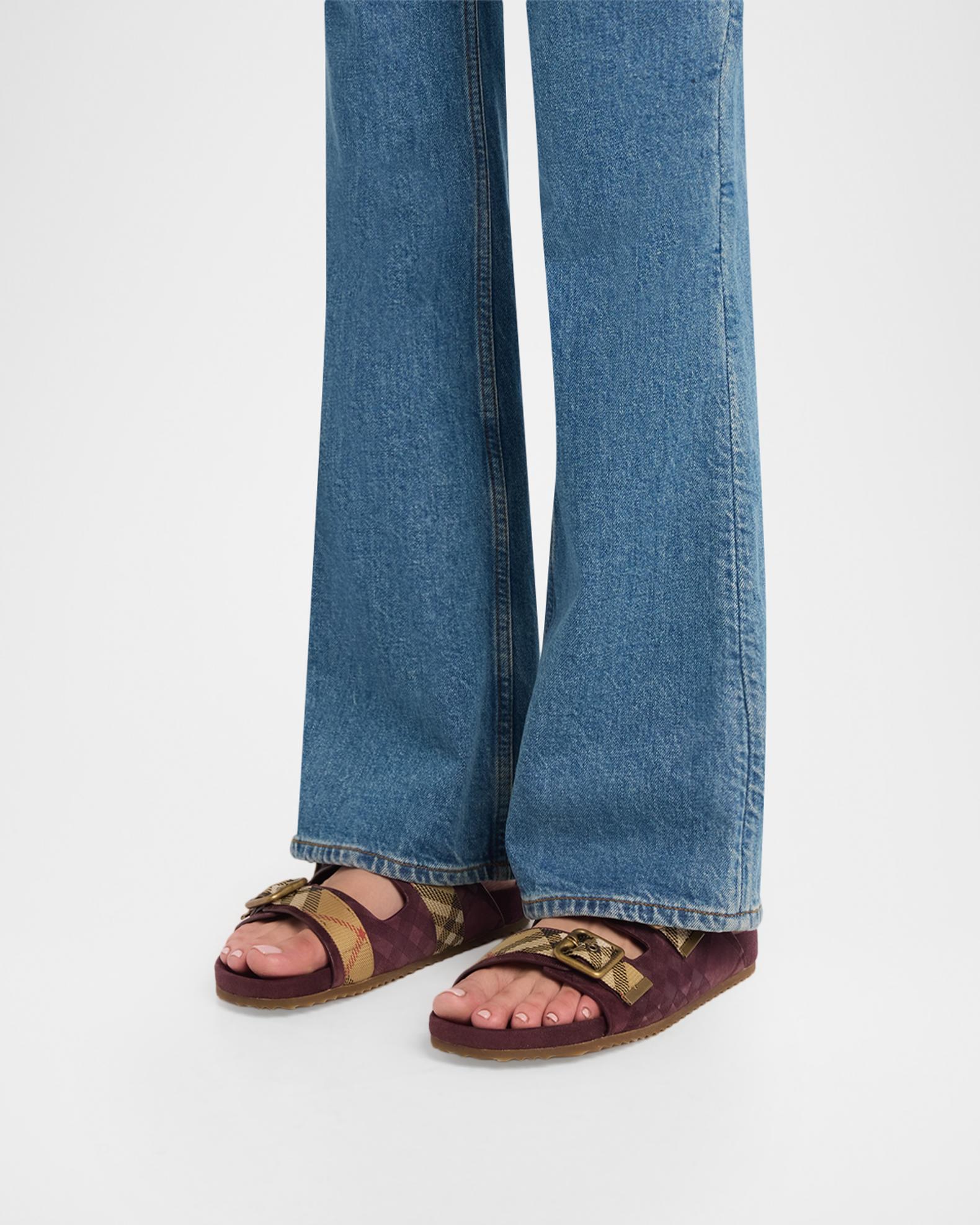 Burberry Urchin Suede Dual-Buckle Slide Sandals | Neiman Marcus