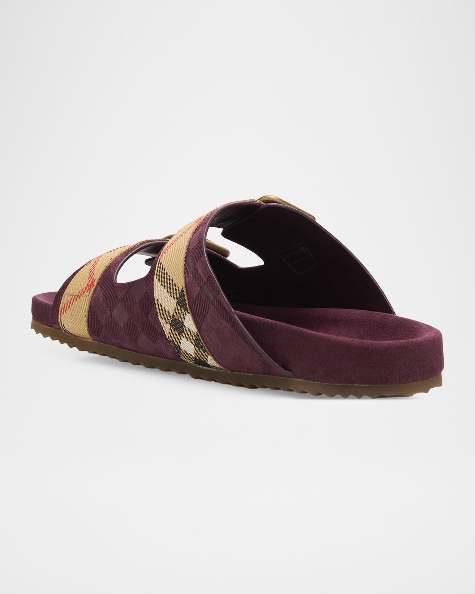 Burberry Urchin Suede Dual-Buckle Slide Sandals | Neiman Marcus