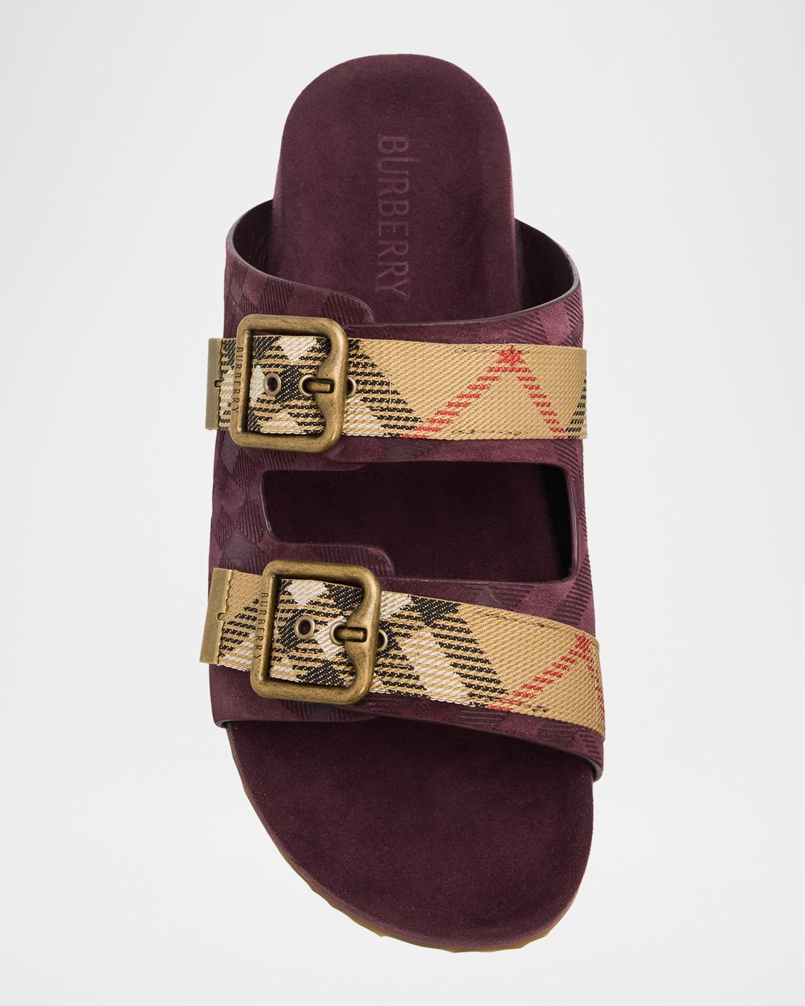 Burberry Urchin Suede Dual-Buckle Slide Sandals | Neiman Marcus