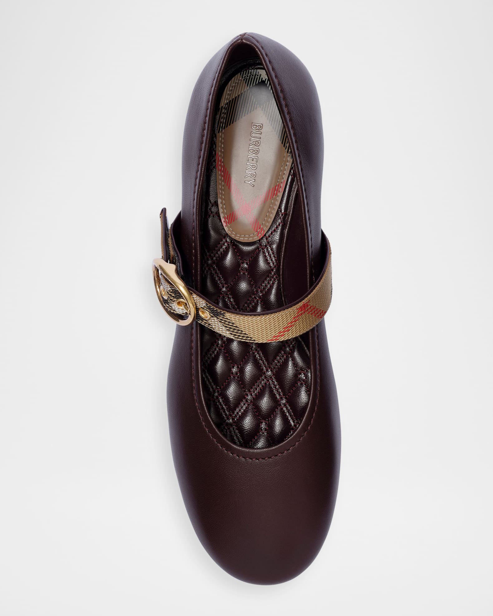 Burberry Robin Leather Check Mary Jane Ballerina Flats | Neiman Marcus