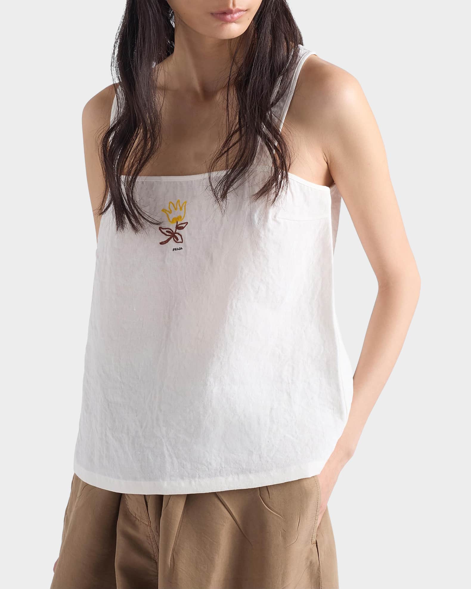 Prada Embroidered Linen Top | Neiman Marcus