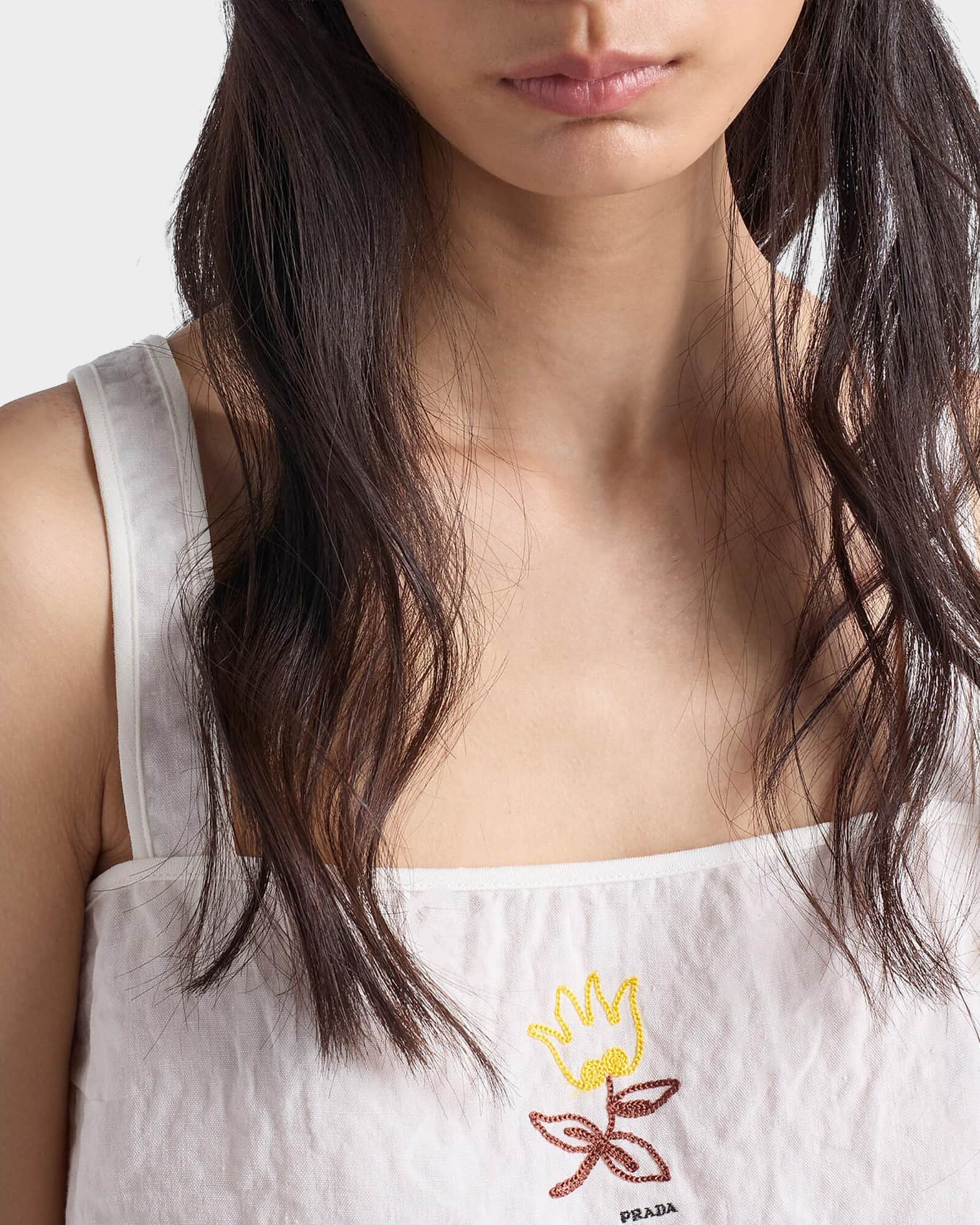 Prada Embroidered Linen Top | Neiman Marcus
