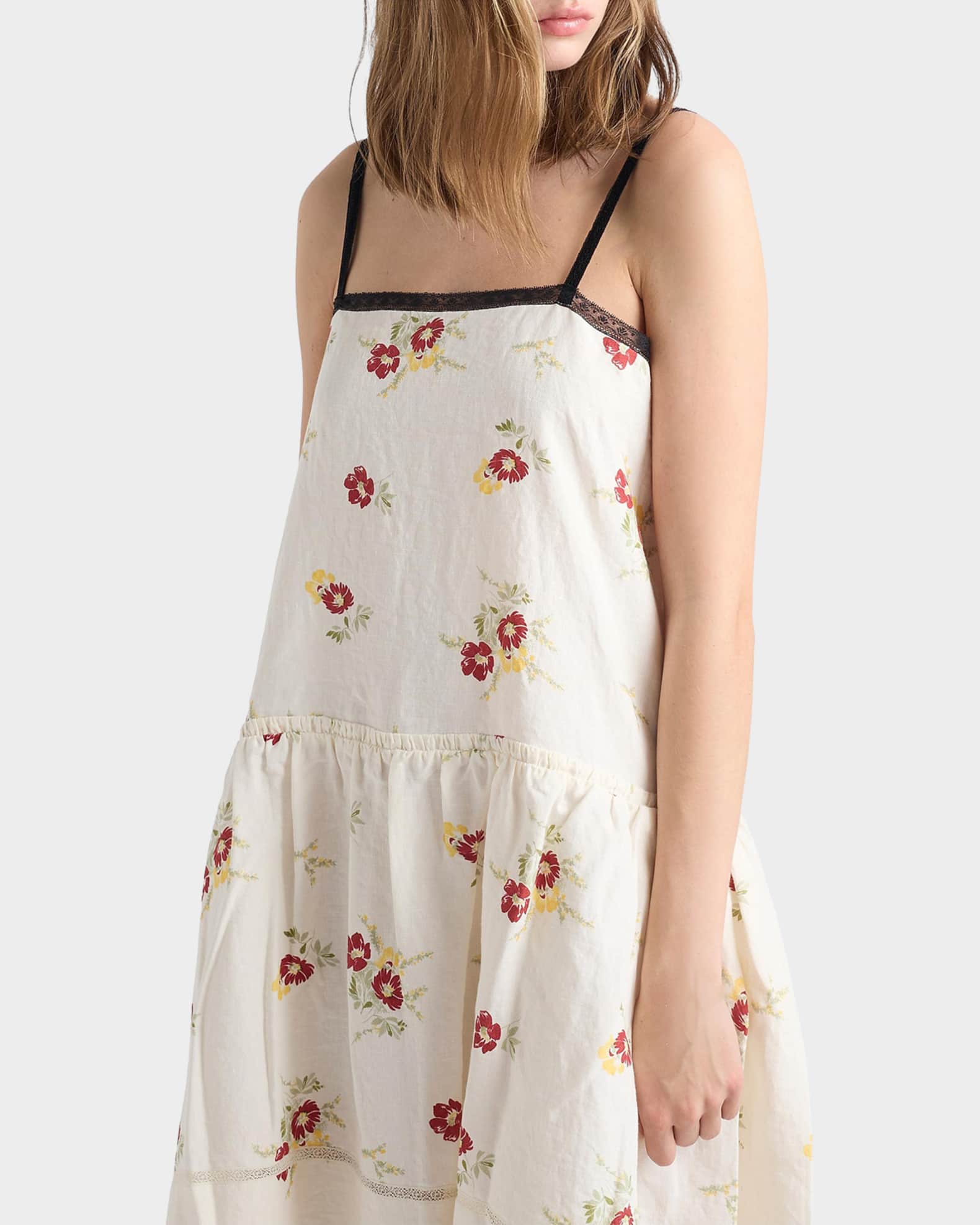 Prada Linen Floral Mini Dress - Red - 38S