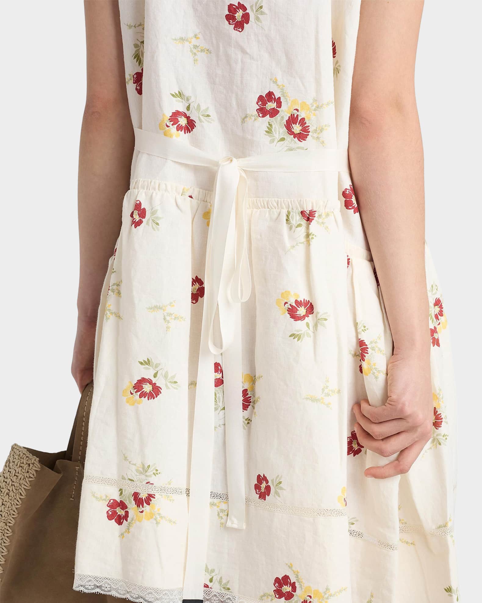 Prada Embroidered Linen Mini Dress with Floral Motif | Neiman Marcus