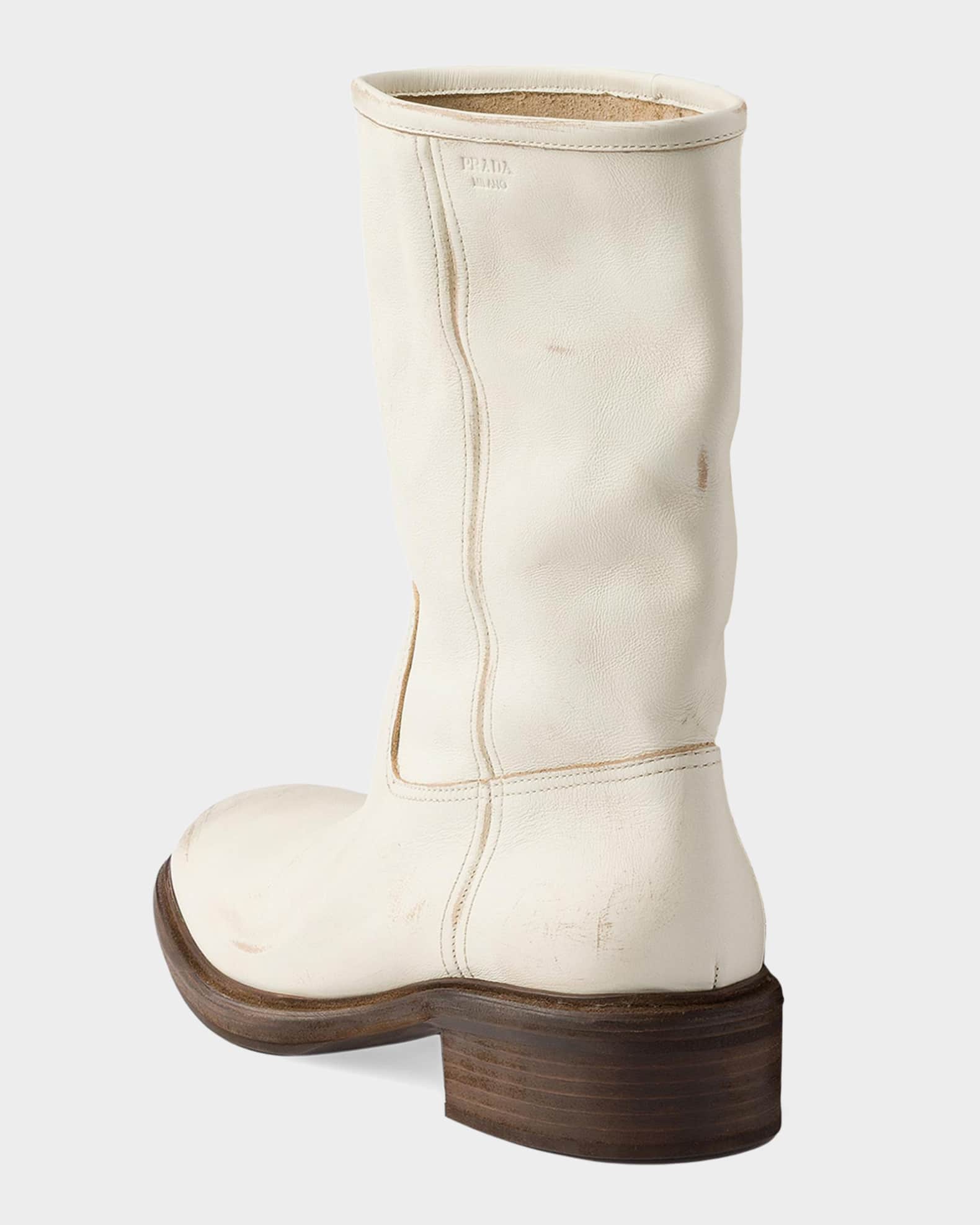 Prada Vintage-Effect Leather Boots | Neiman Marcus