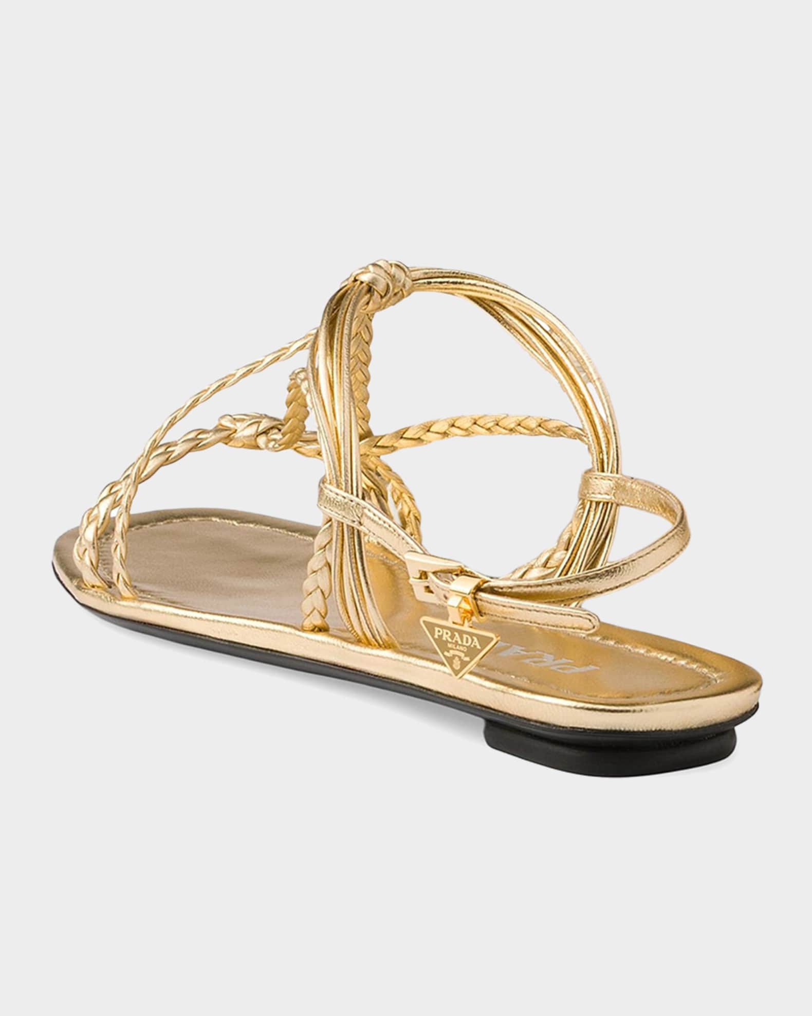 Prada Flat Mordoré Nappa Leather Sandals | Neiman Marcus