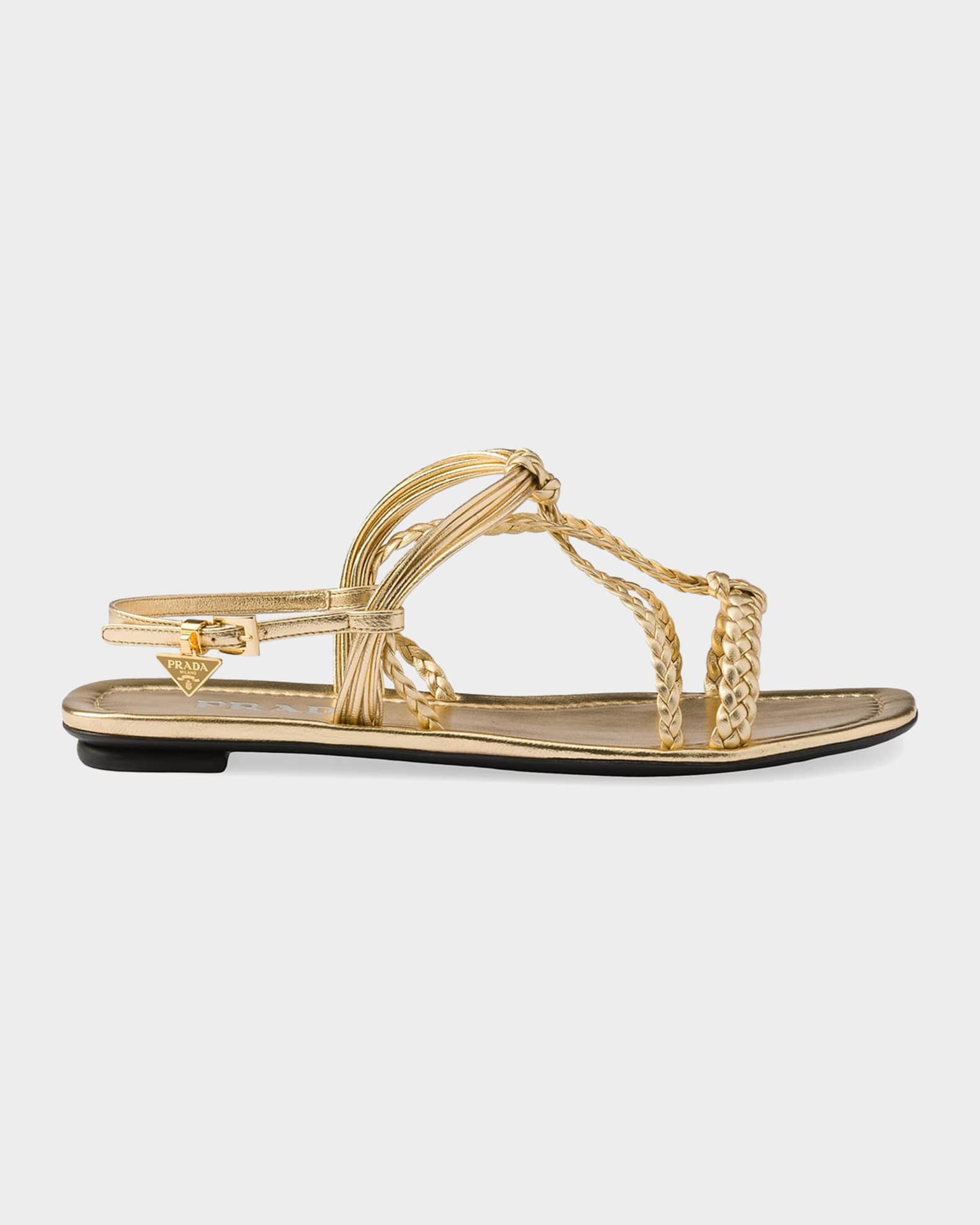 PRADA ゴールド・ リーフ装飾ミュール　37 Prada Flat Mordoré Nappa Leather Sandals | Neiman Marcus