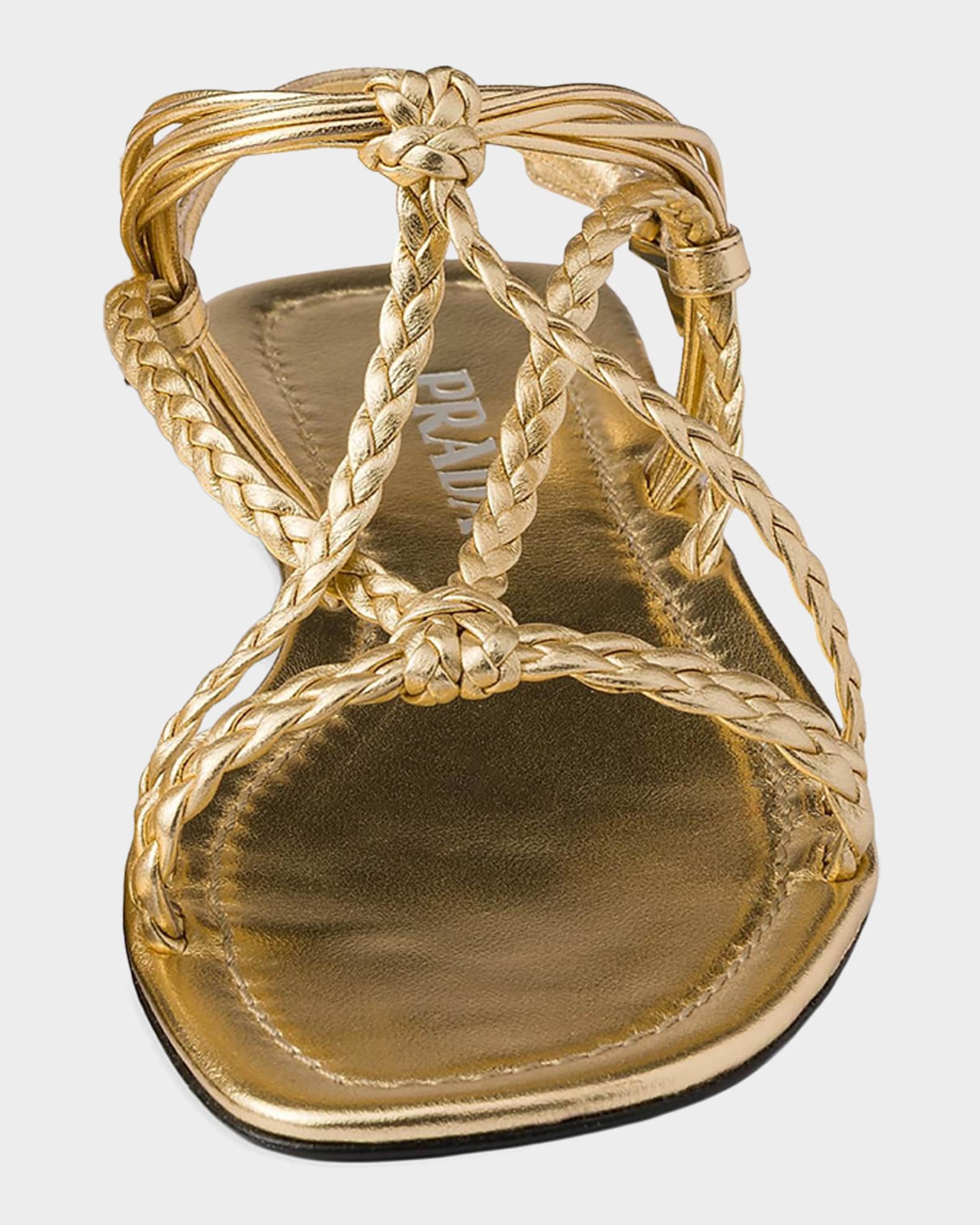 PRADA ゴールド・ リーフ装飾ミュール　37 Prada Flat Mordoré Nappa Leather Sandals | Neiman Marcus