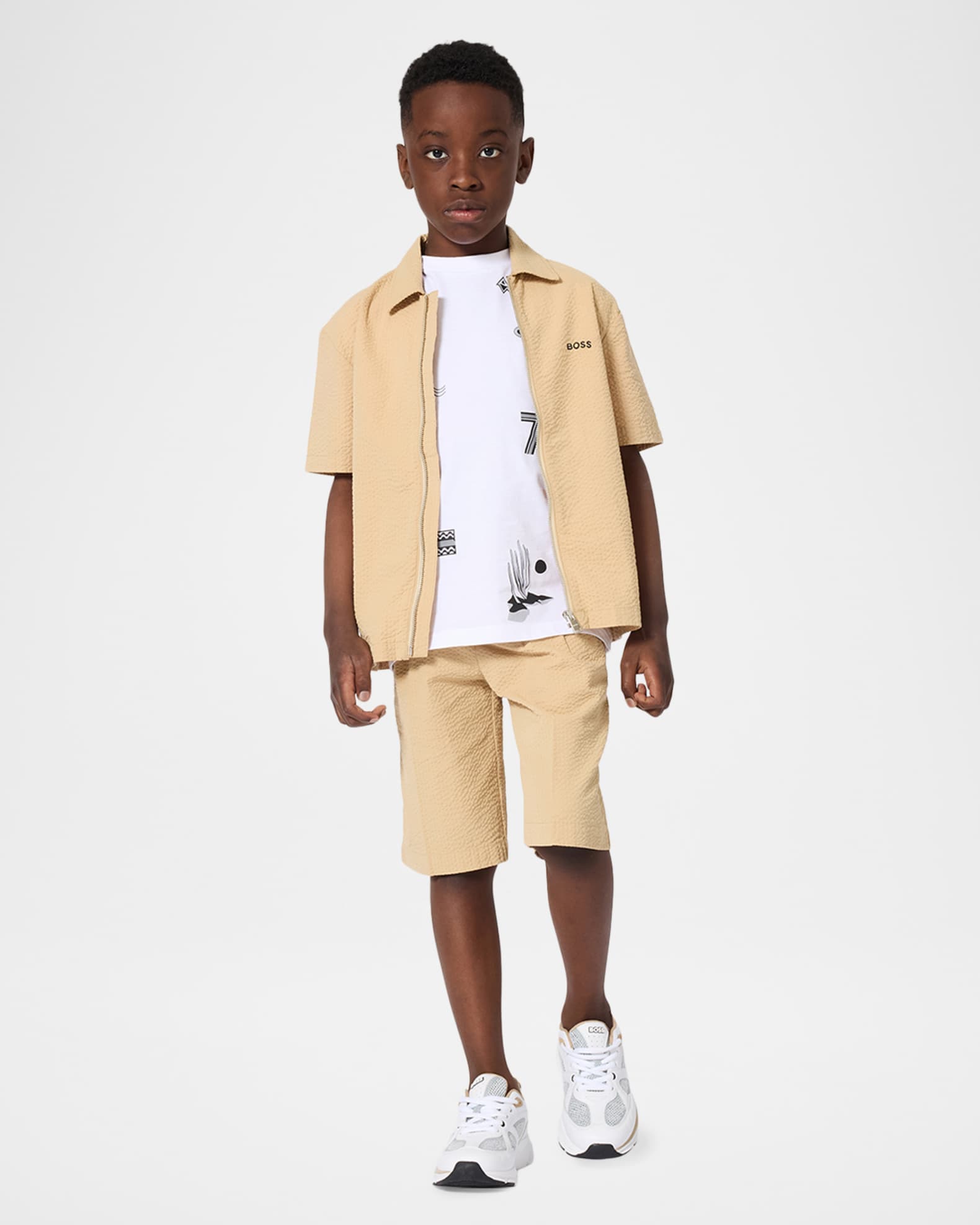 BOSS Boy's Short-Sleeve Zip-Front Shirt, Size 8-16 | Neiman Marcus