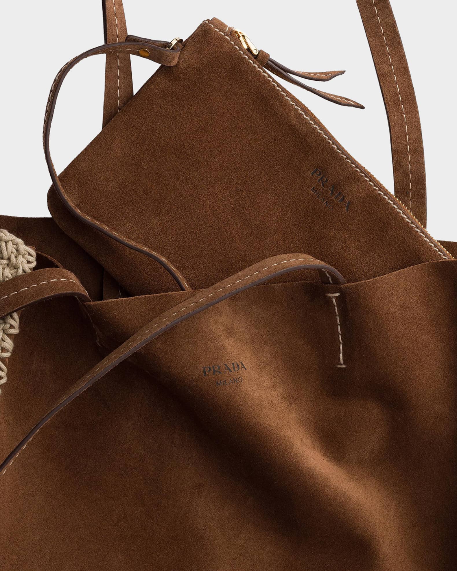 Prada Large Suede and Crochet Tote Bag | Neiman Marcus