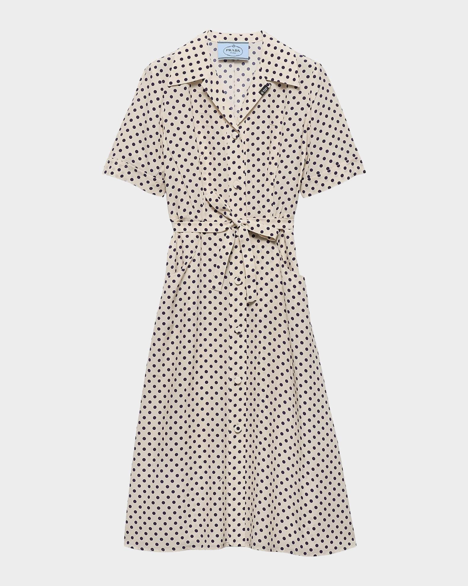 Prada Polka-Dot Print Marocain Shirtdress | Neiman Marcus