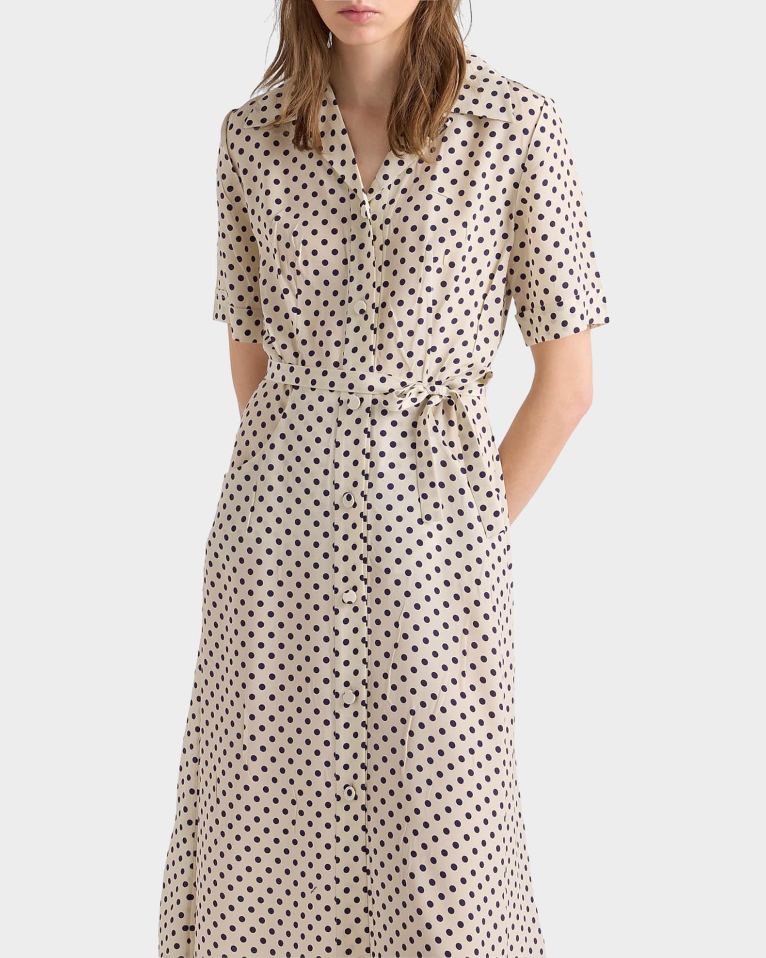 Prada Polka-Dot Print Marocain Shirtdress | Neiman Marcus