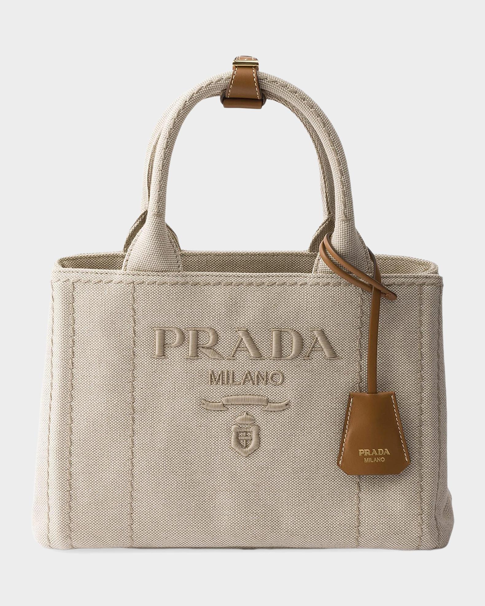 Prada Jardiniere Small Cotton Canvas Top-Handle Bag | Neiman Marcus