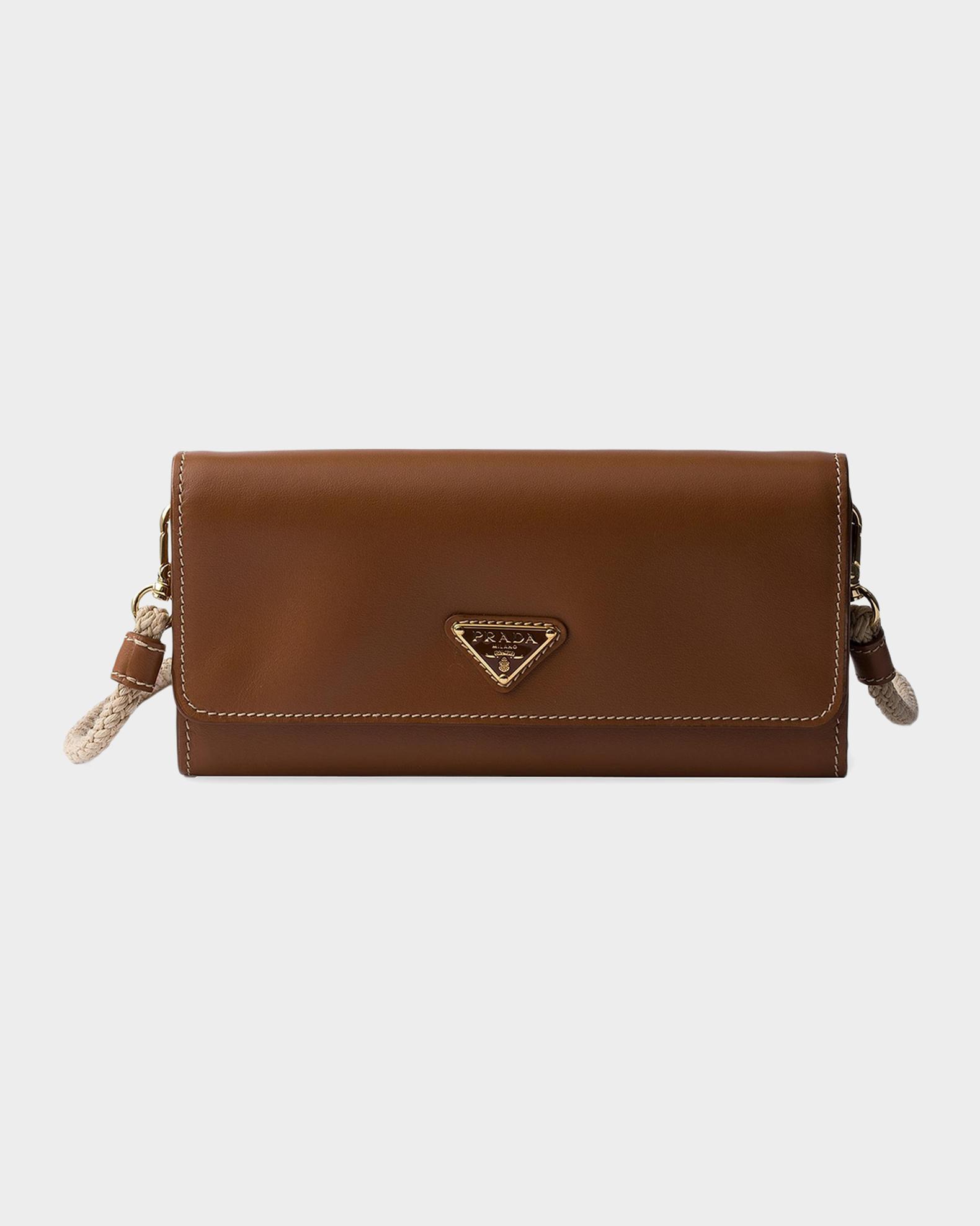 Prada Leather Wallet with Shoulder Strap | Neiman Marcus