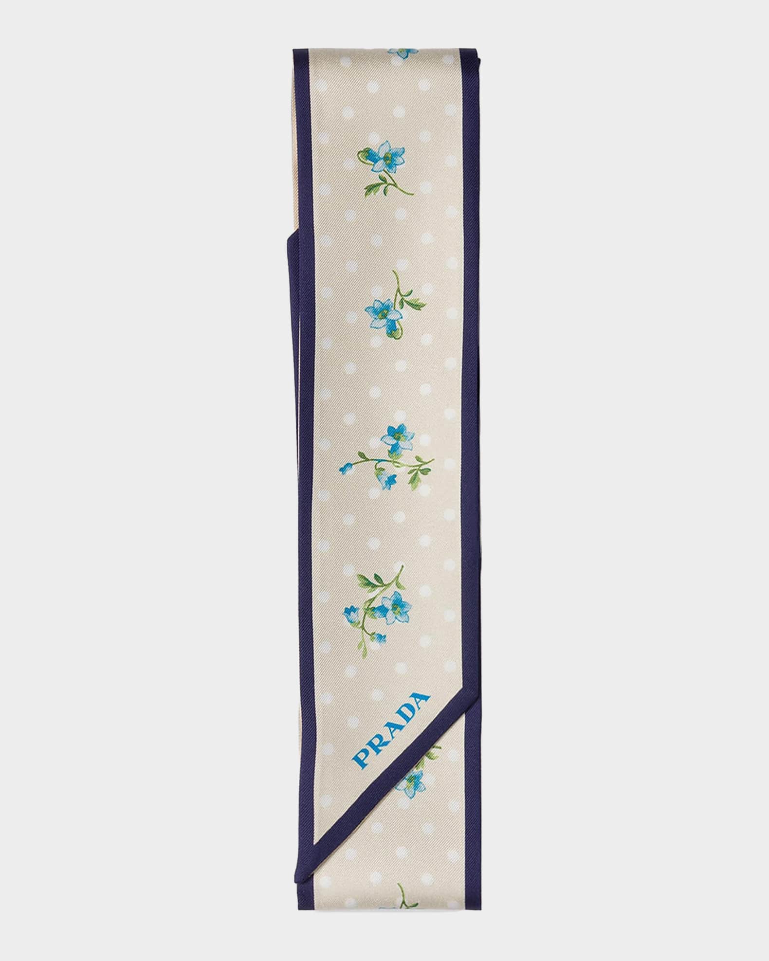Prada Bloom Dots Printed Silk Twill Skinny Scarf | Neiman Marcus