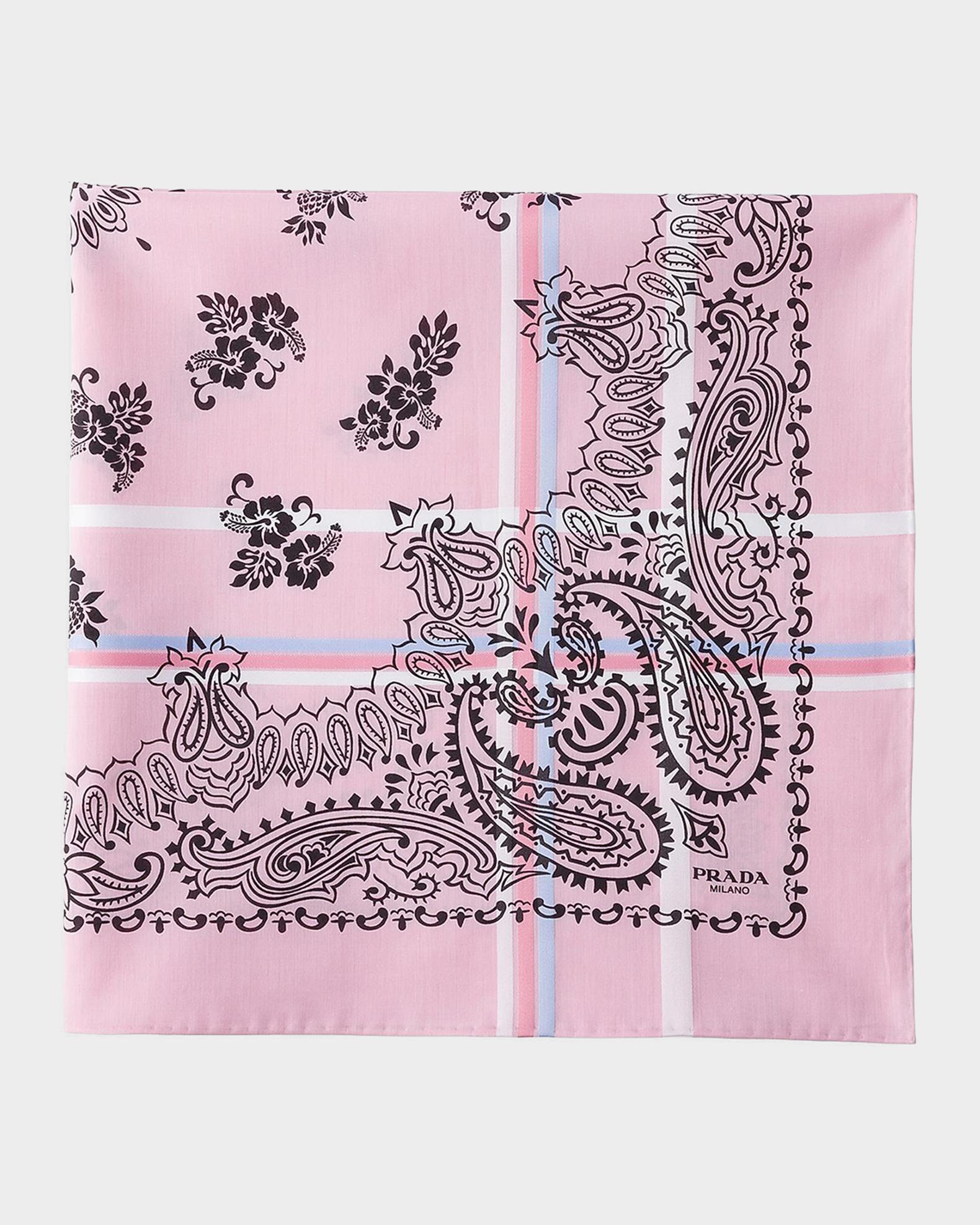 Prada Check Flower Printed Cotton Scarf | Neiman Marcus
