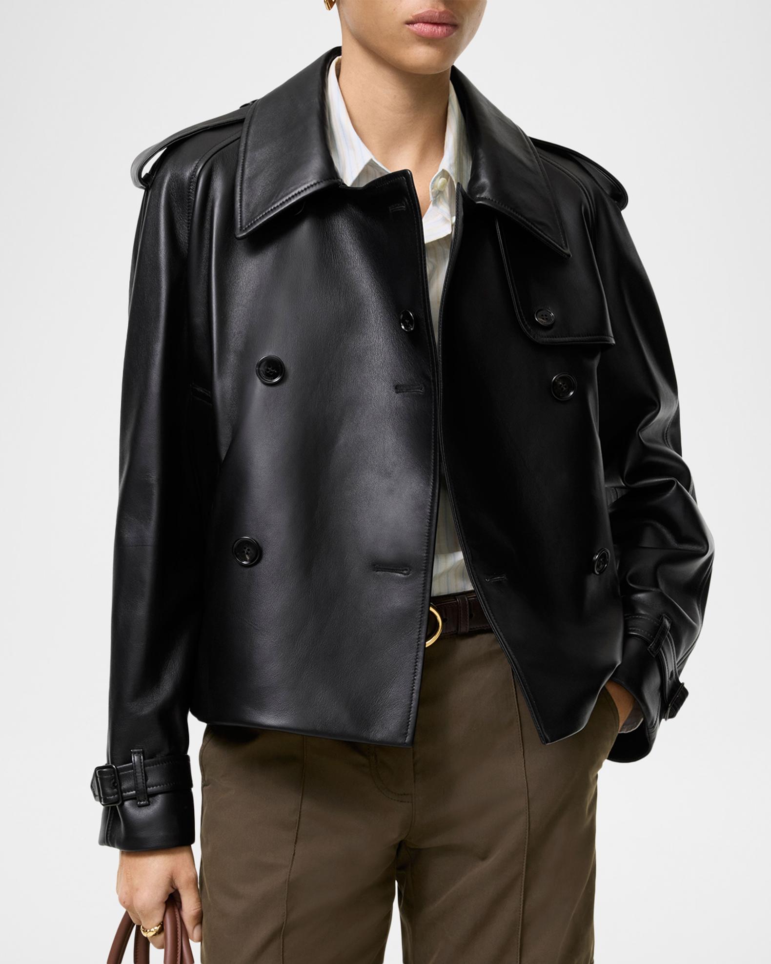 Burberry Cropped Leather Mayfair Trench Jacket | Neiman Marcus