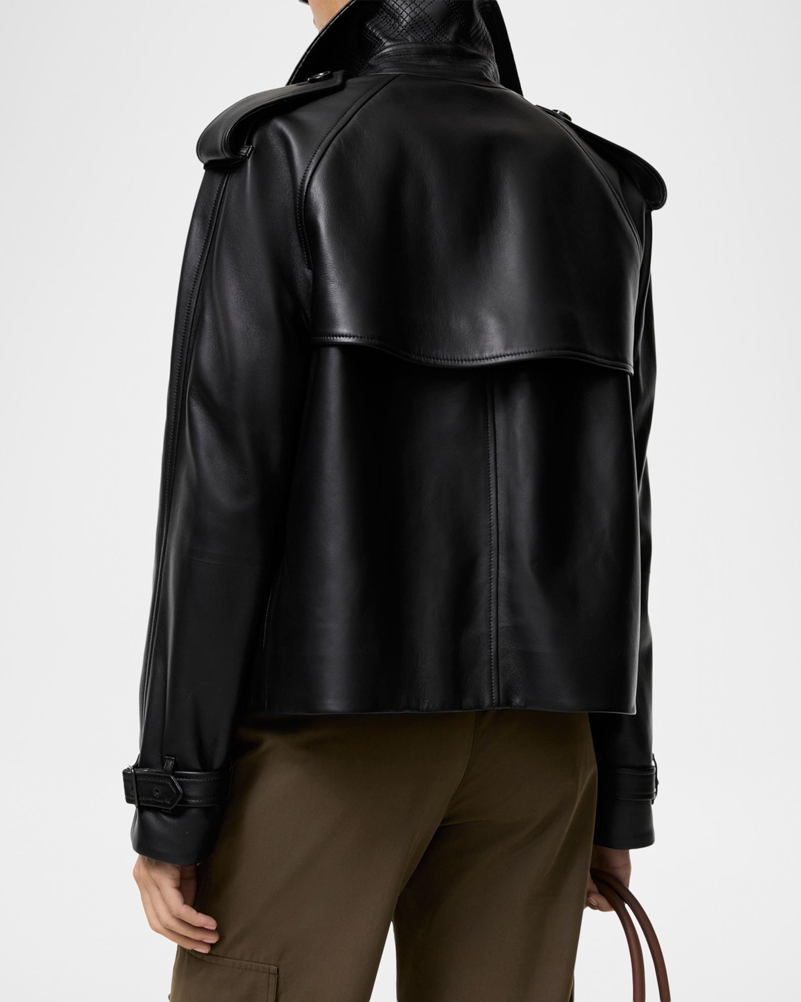 Burberry Cropped Leather Mayfair Trench Jacket | Neiman Marcus