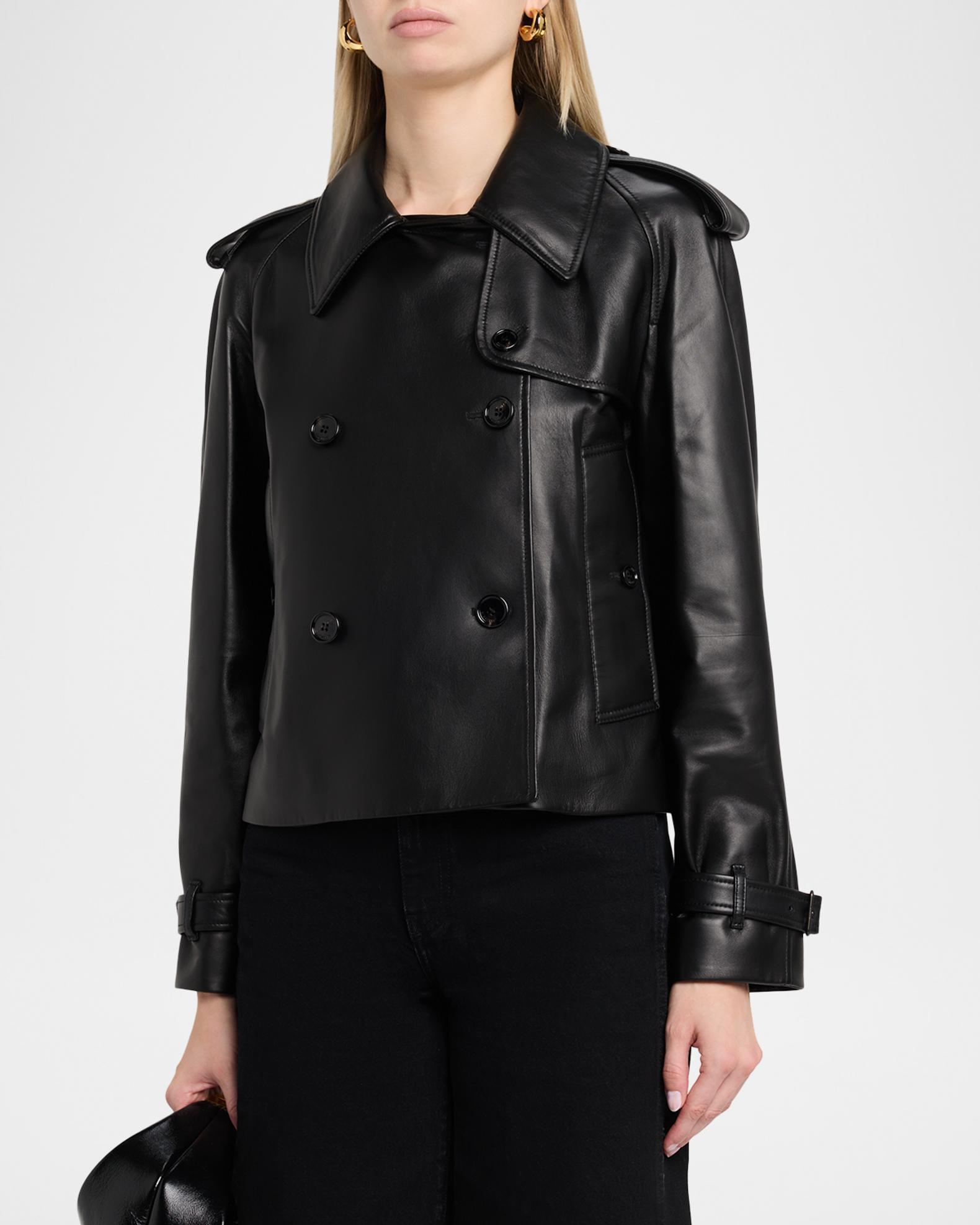 Burberry Cropped Leather Mayfair Trench Jacket | Neiman Marcus