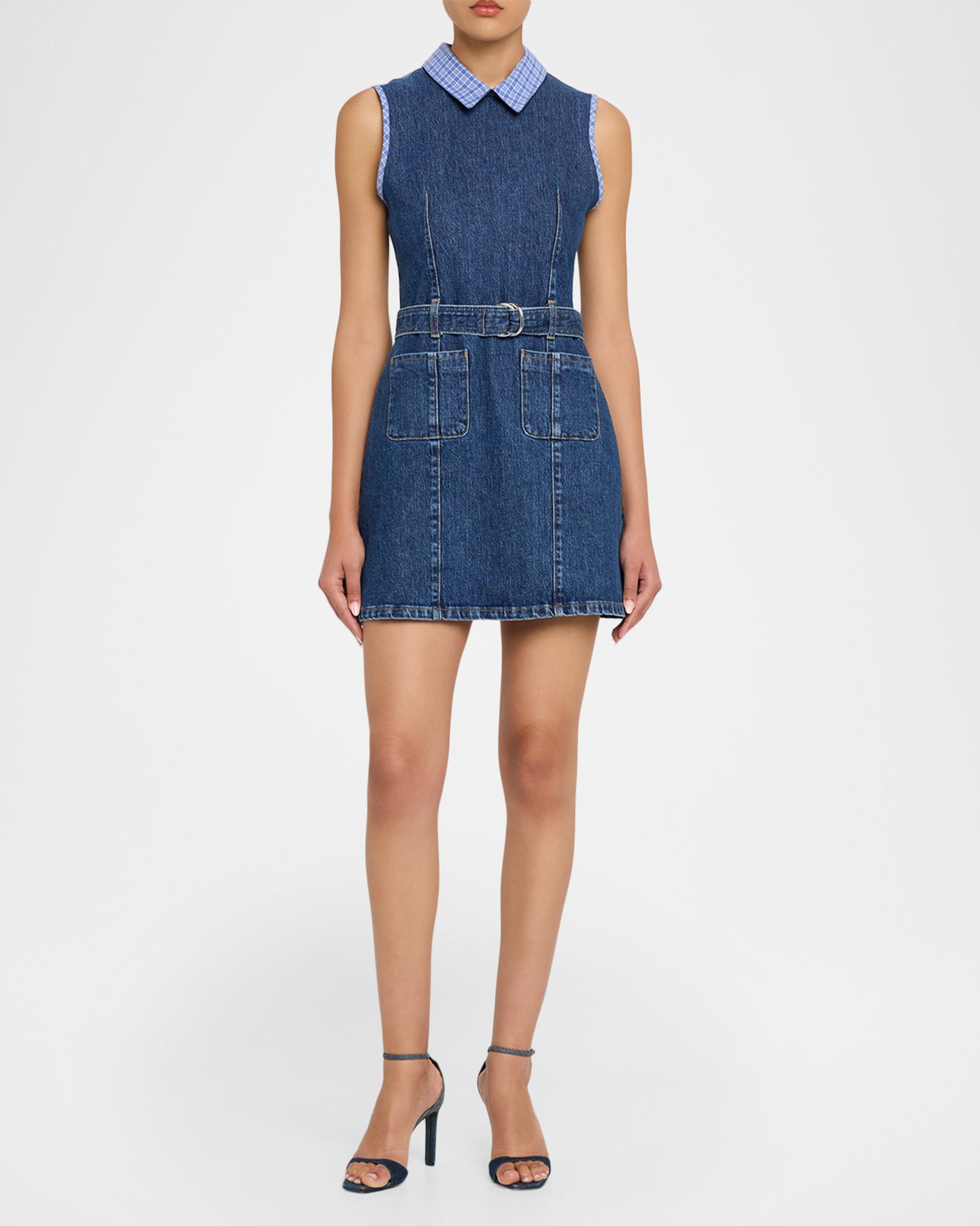 nanamacs buckle strap denim mini dress Cinq à Sept Kyra - Bleu Crush/Ultramarine Color:Chiseled Stone collection-best-sellers Puffy Off The Shoulder Leopard 100% polyester