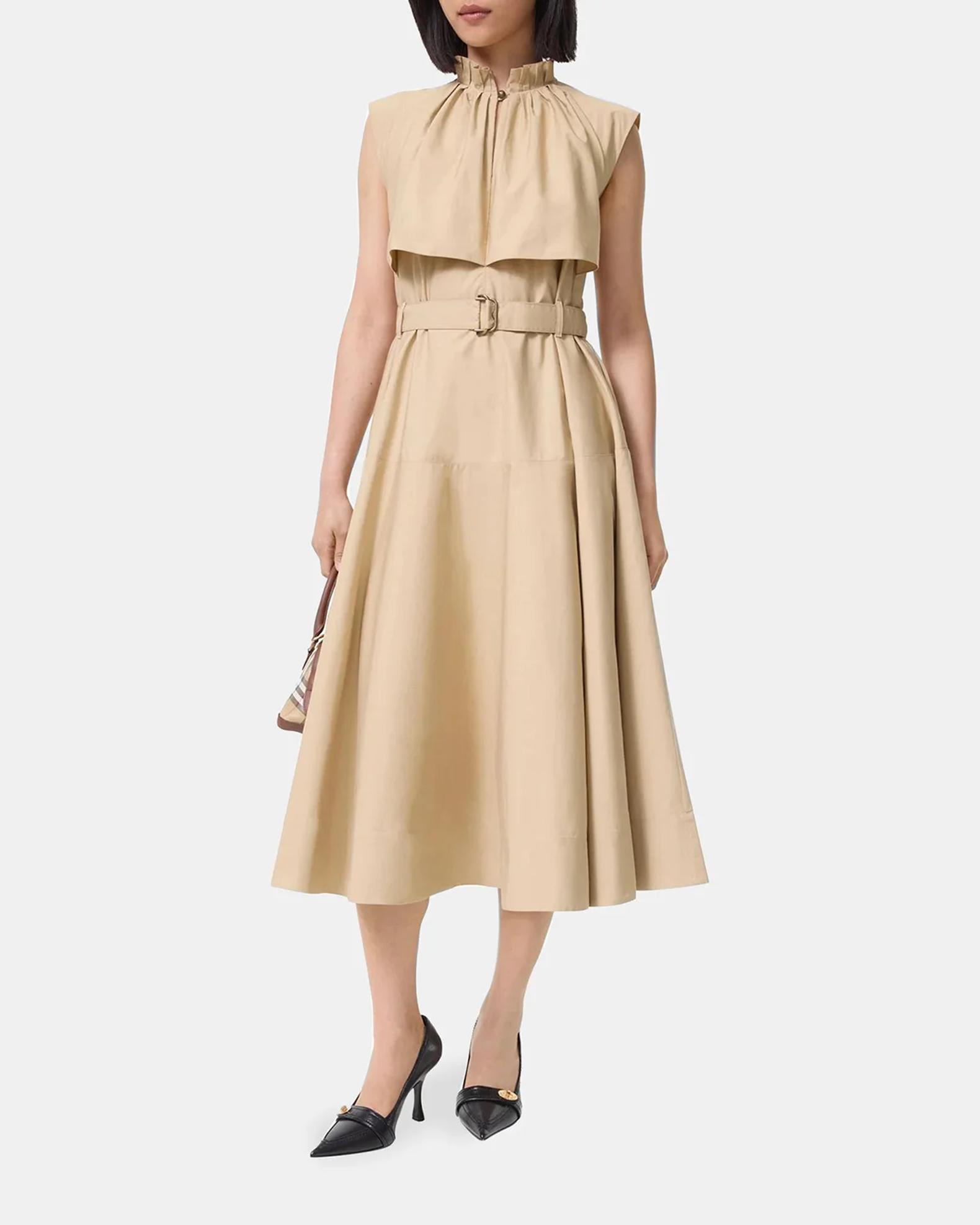 Burberry Jessica Sleeveless Belted Cotton Poplin Midi Dress