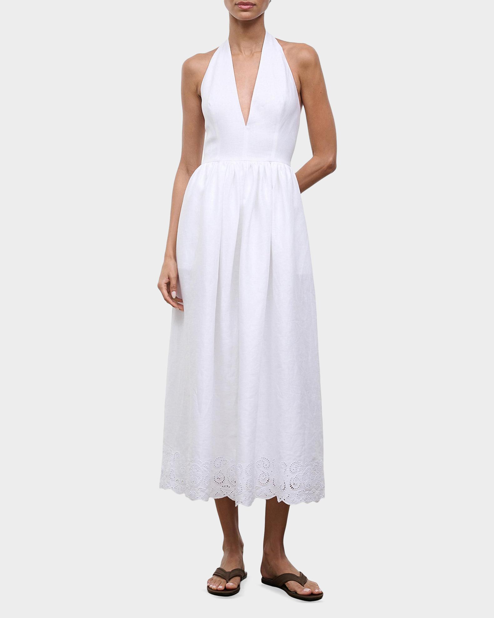 STAUD Grazia Linen Halter Midi Dress