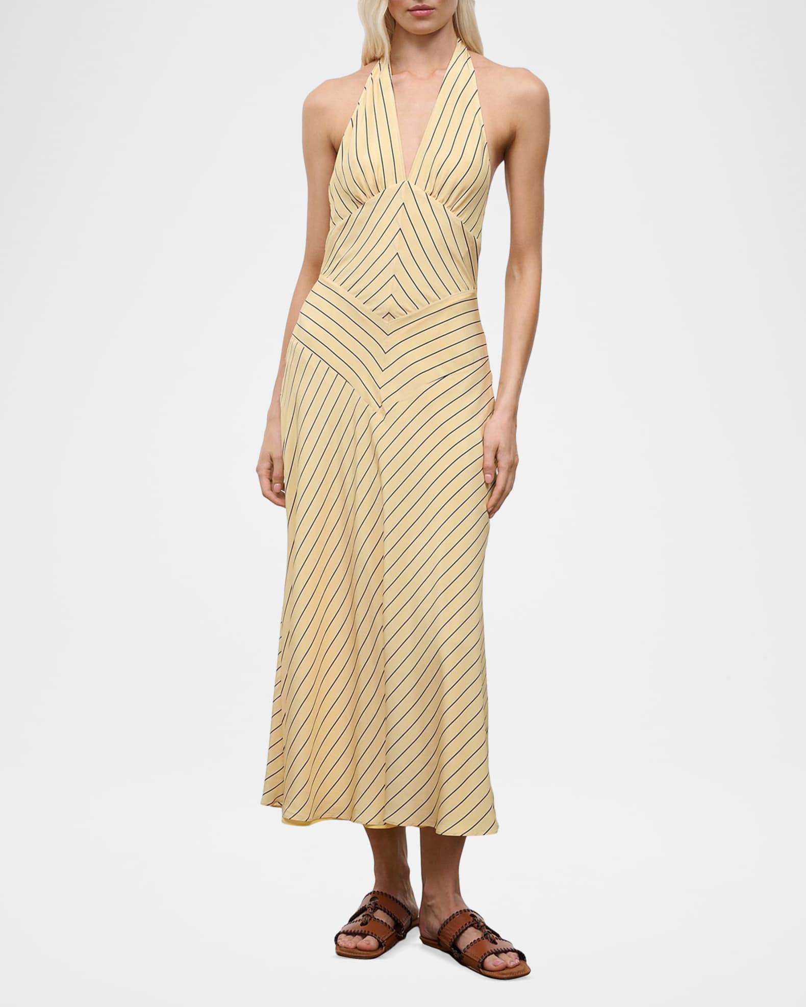 staud halter dress Oro Blush Canyon Linen Mini Style it with metallic heels and sculptural jewelry for a refined statement look Staud Coastal Maxi Dress, White