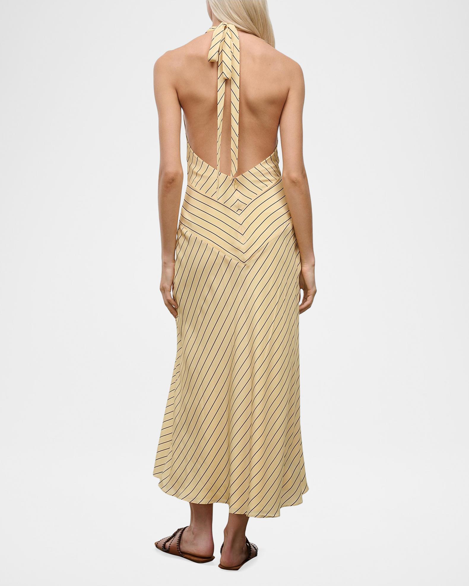 silk halter midi dress STAUD Louise Striped halter neck silk dress