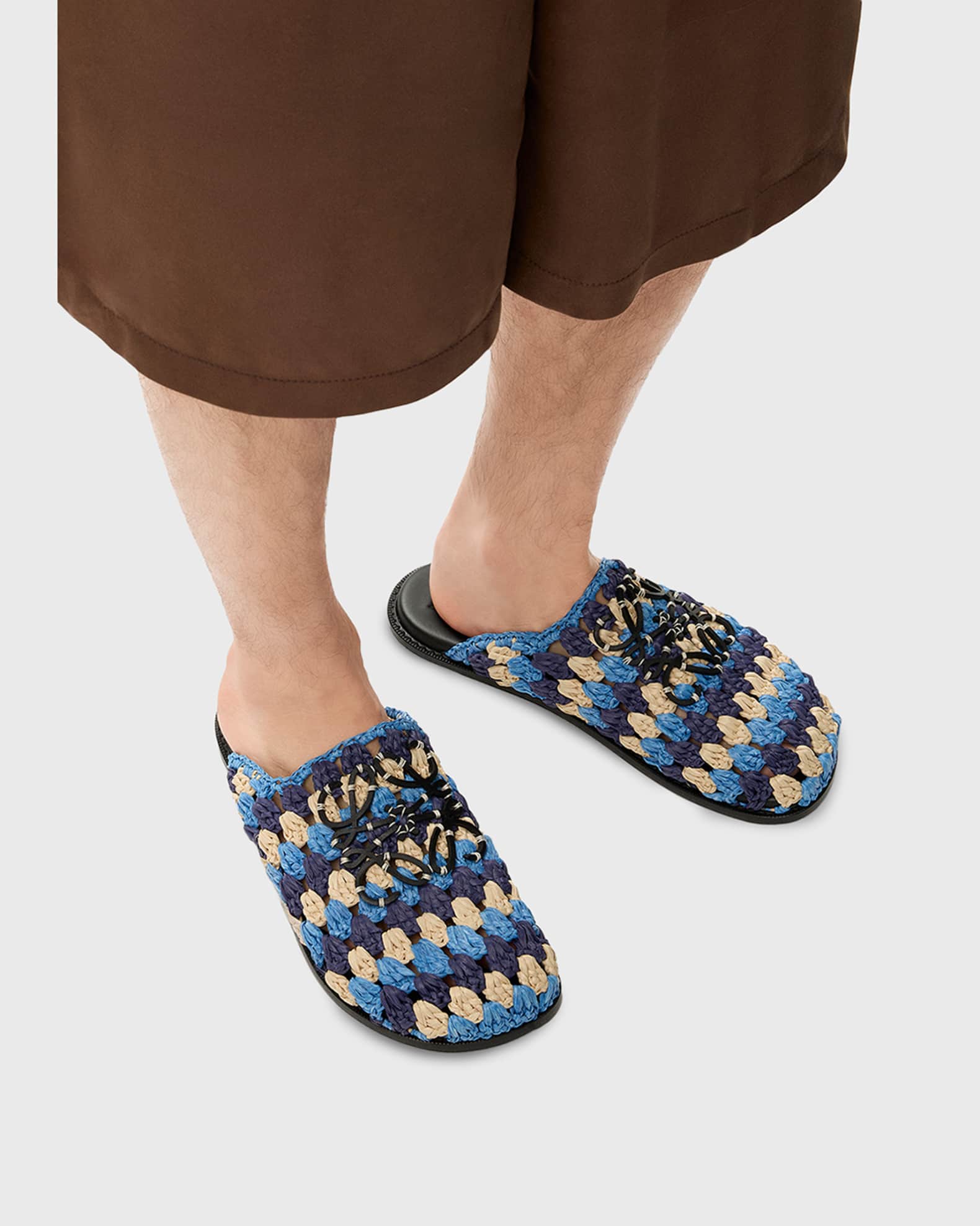 Loewe x Paula's Ibiza Men's Crochet Raffia Flex Mules | Neiman Marcus