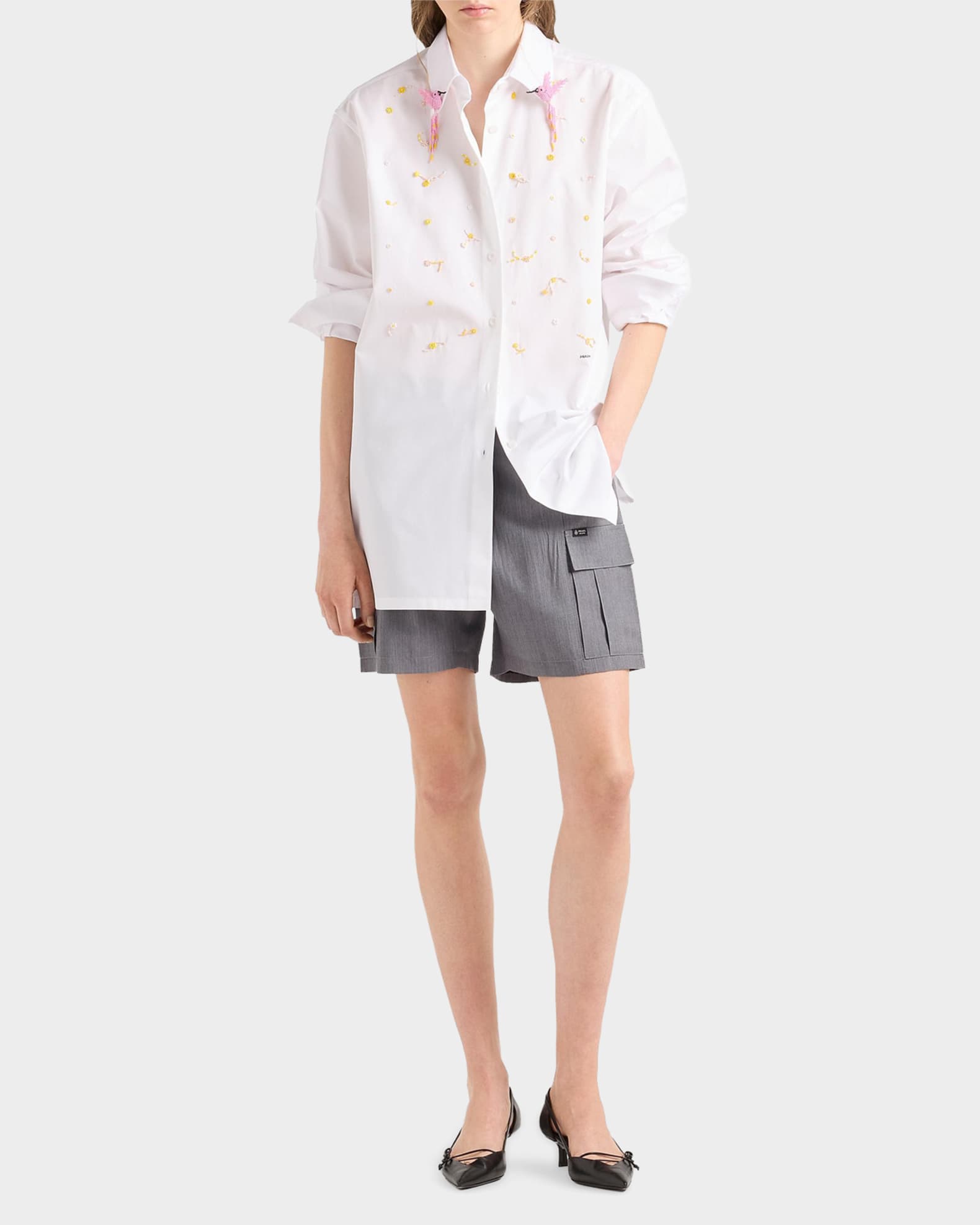 Prada Embroidered Poplin Shirt | Neiman Marcus