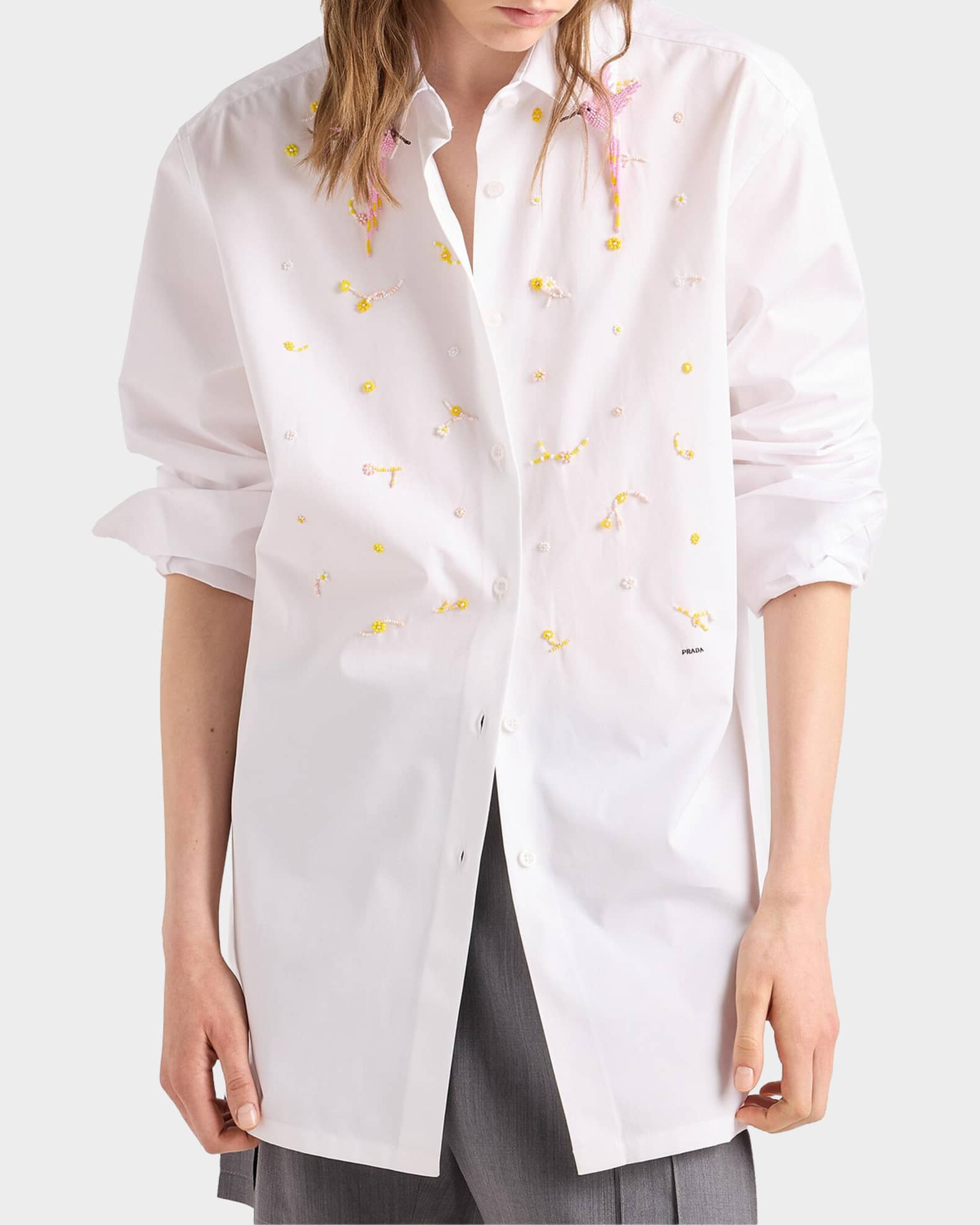 Prada Embroidered Poplin Shirt | Neiman Marcus