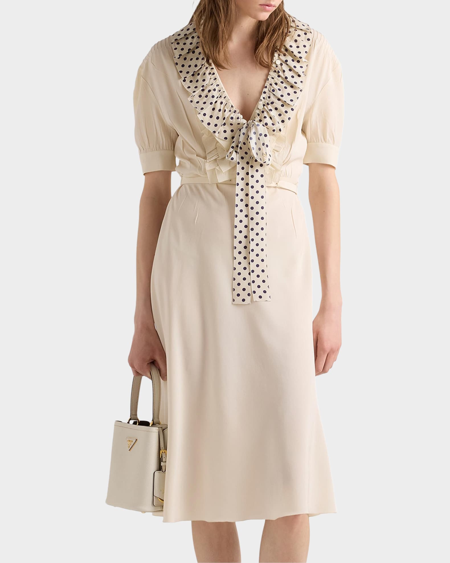 Prada Embroidered Silk Marocain Midi Dress | Neiman Marcus